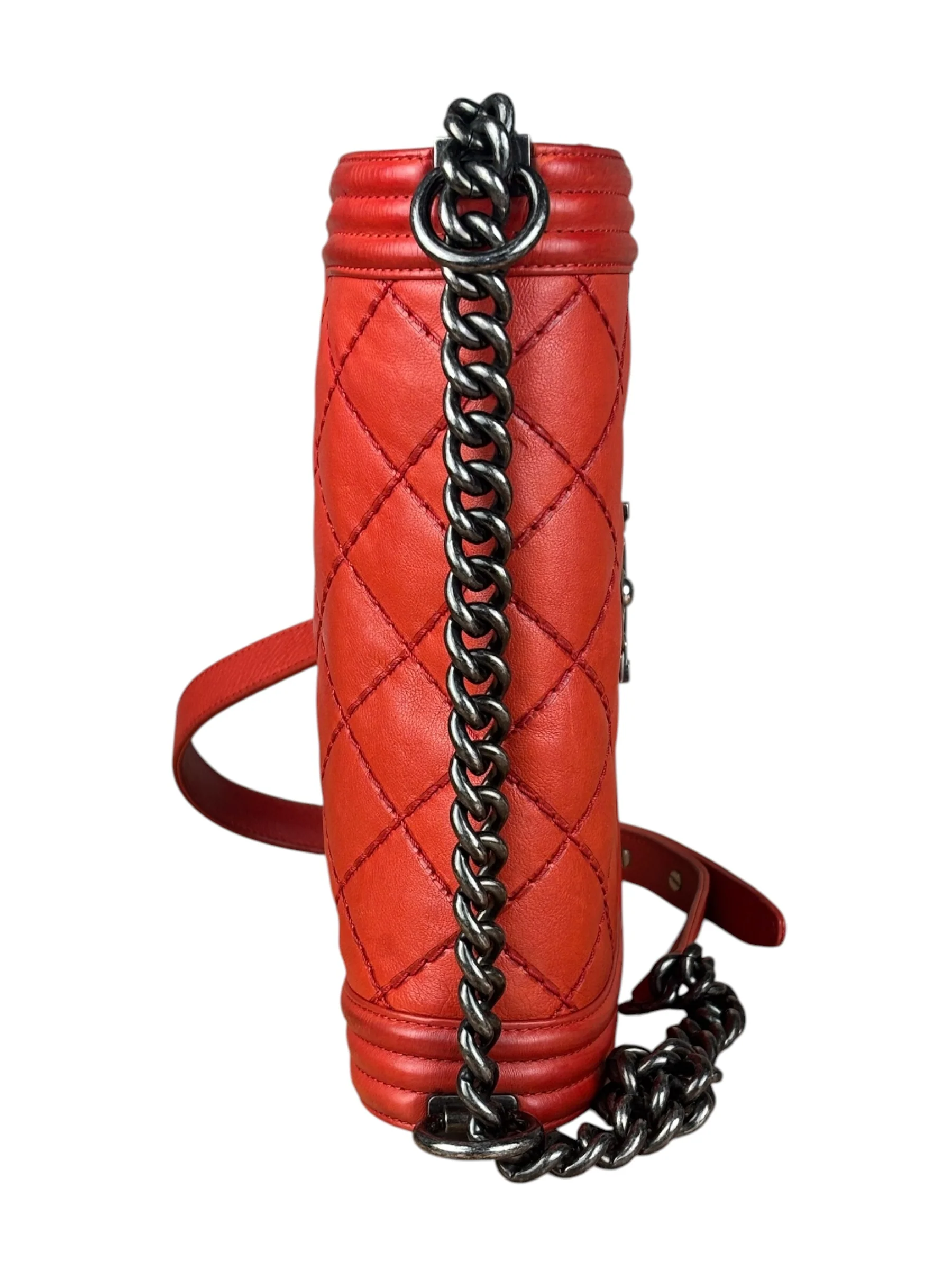 Chanel Red Quilted Double Stitch Boy Bag 2014 - Image 8