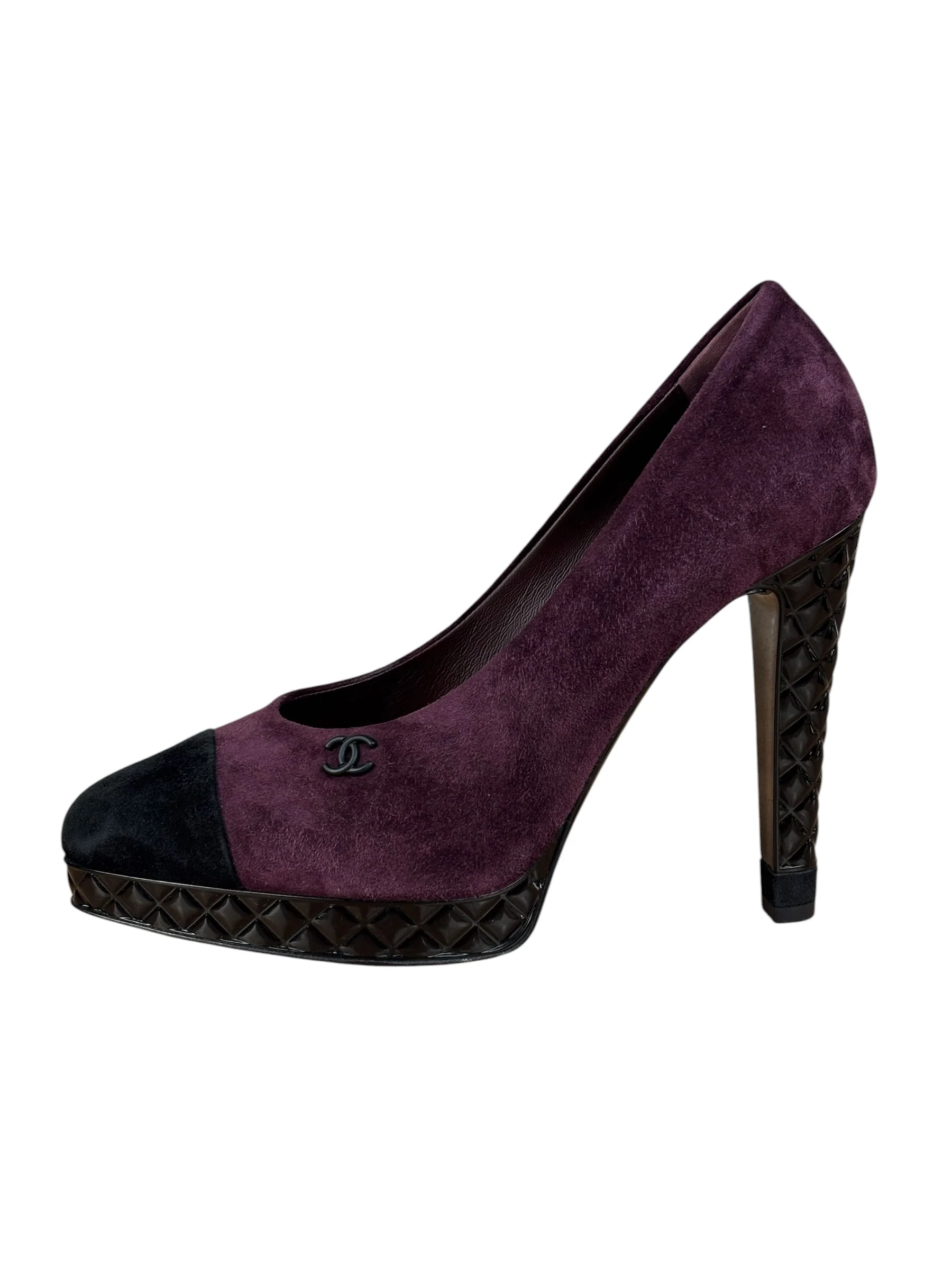 Chanel Two-Tone Suede Cap-Toe Platform Pumps - Image 6