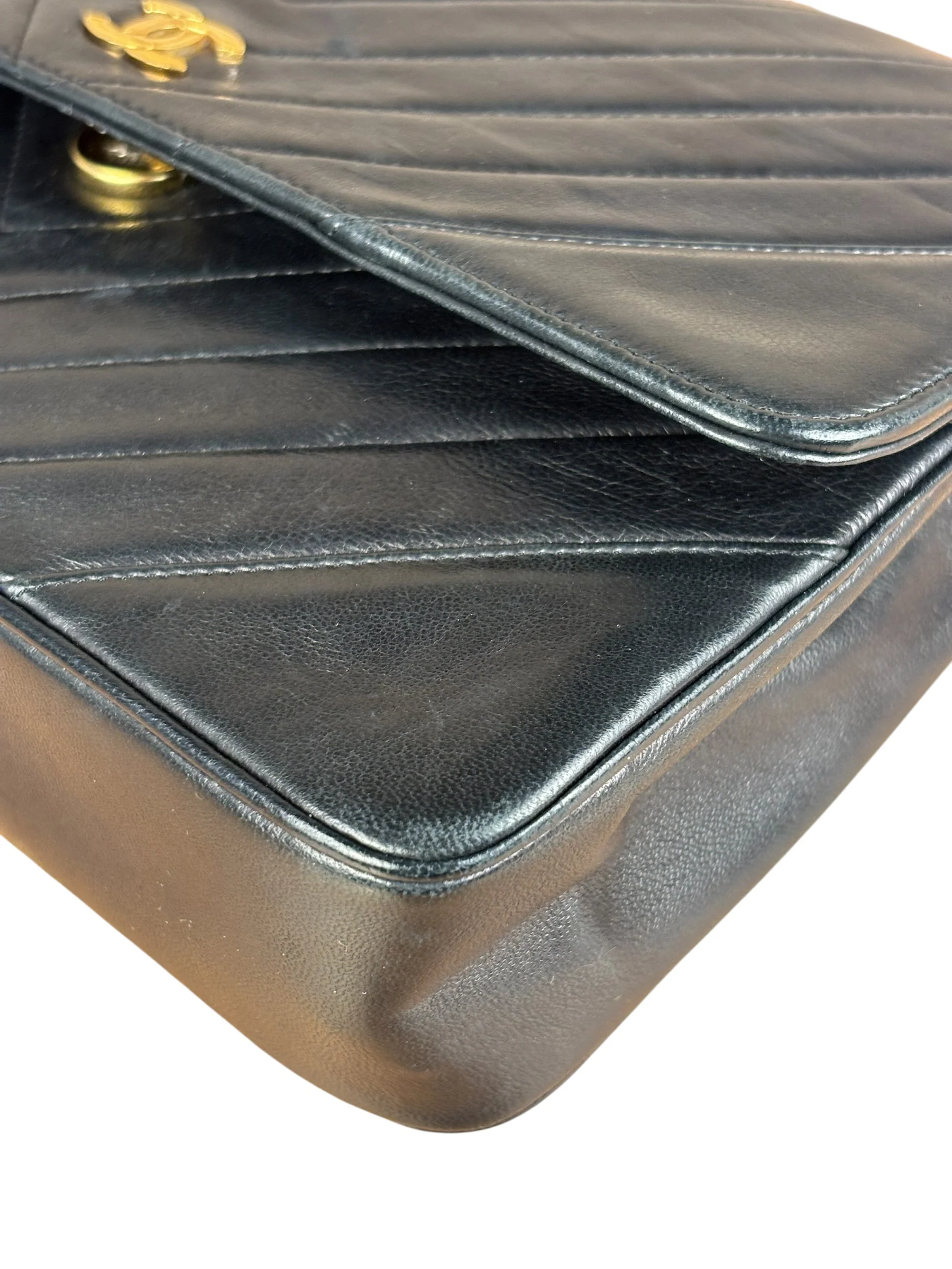 Chanel Vintage Black Chevron Flap Shoulder Bag Late 90's - Image 12