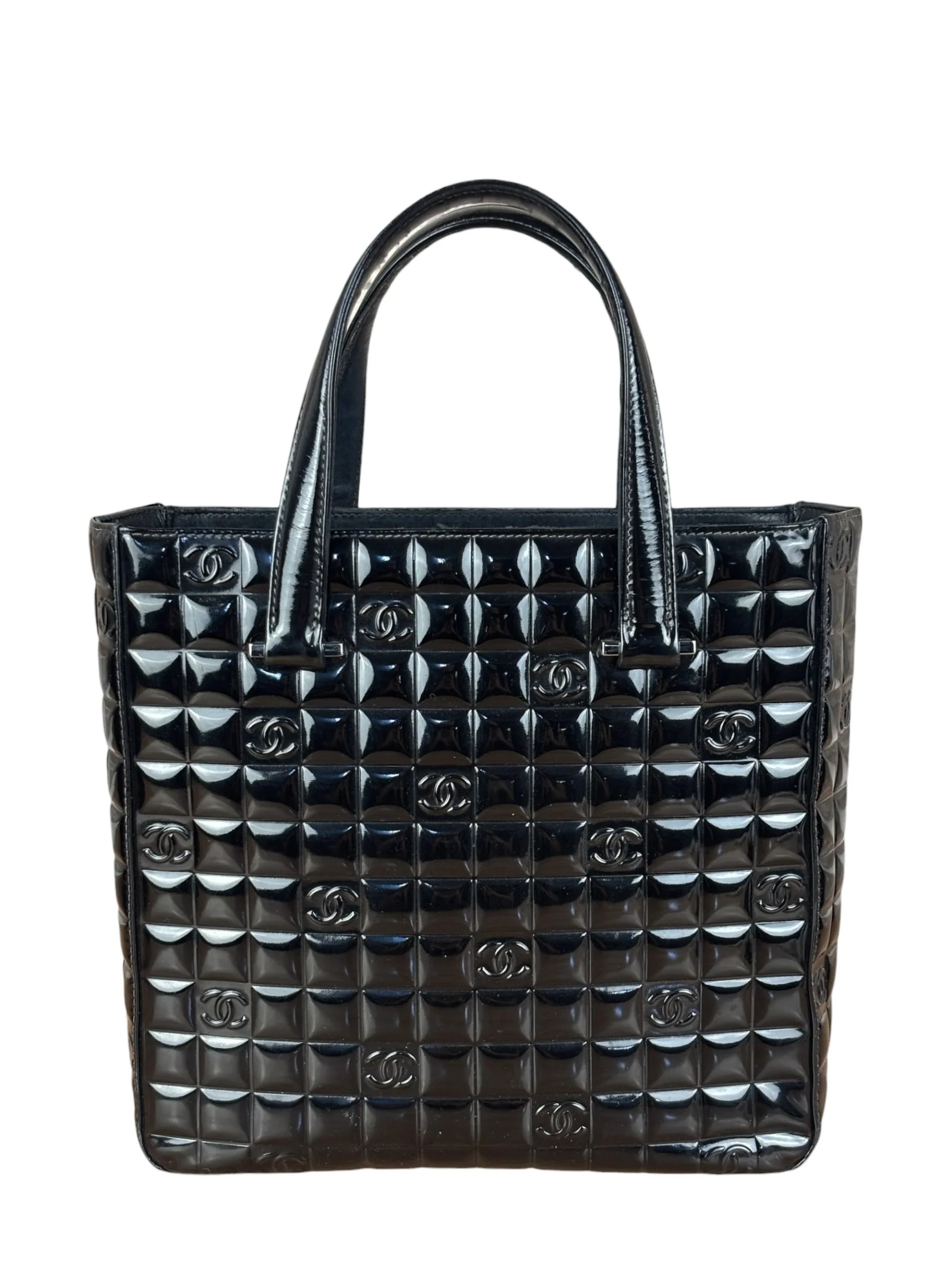 Chanel Vintage Black Patent Leather Chocolate Bar Pyramidal Tote Bag 2002 - Image 2