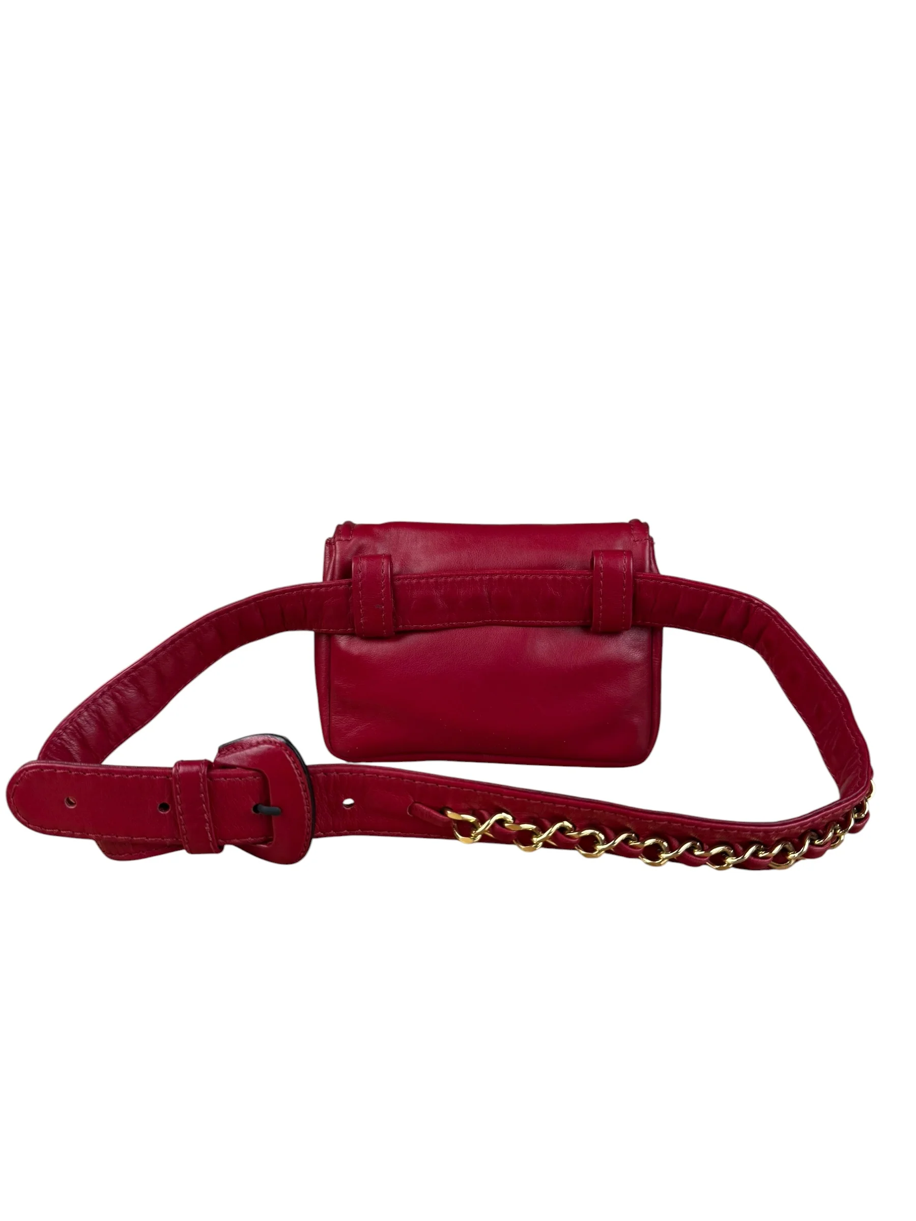 Chanel Vintage Red CC Leather Chain Belt Bag 90s - Image 11