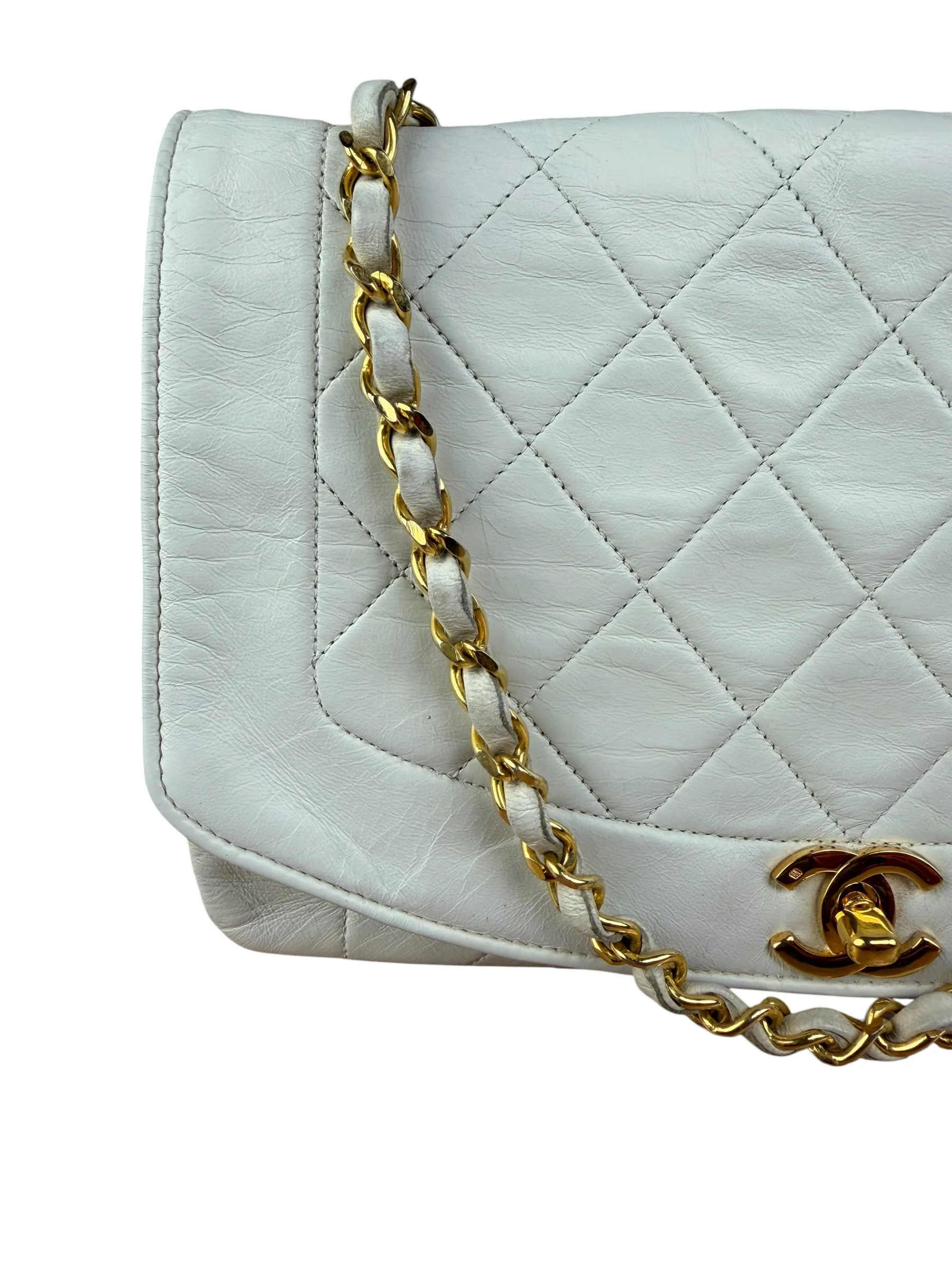 Chanel Vintage White Leather Diana Flap Shoulder Bag 1989 - Image 2