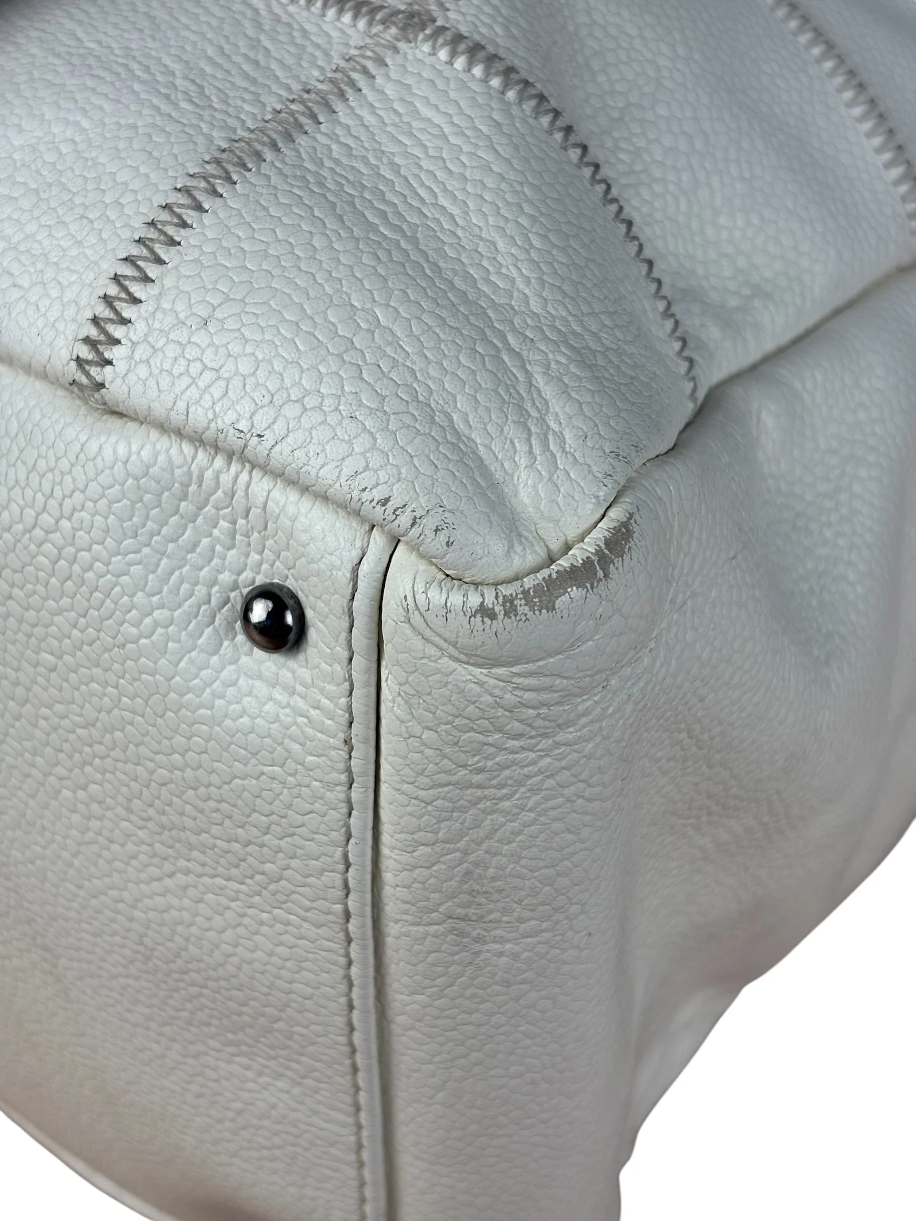 Chanel White Chocolate Bar Quilted Caviar LAX Bowler Bag 2004 - Image 11