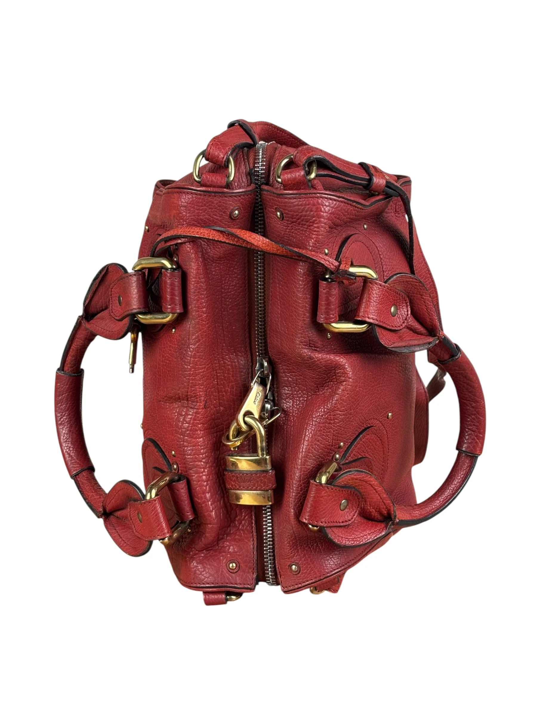 Chloe Red Leather Paddington Medium Satchel Two-Way Bag - Image 12