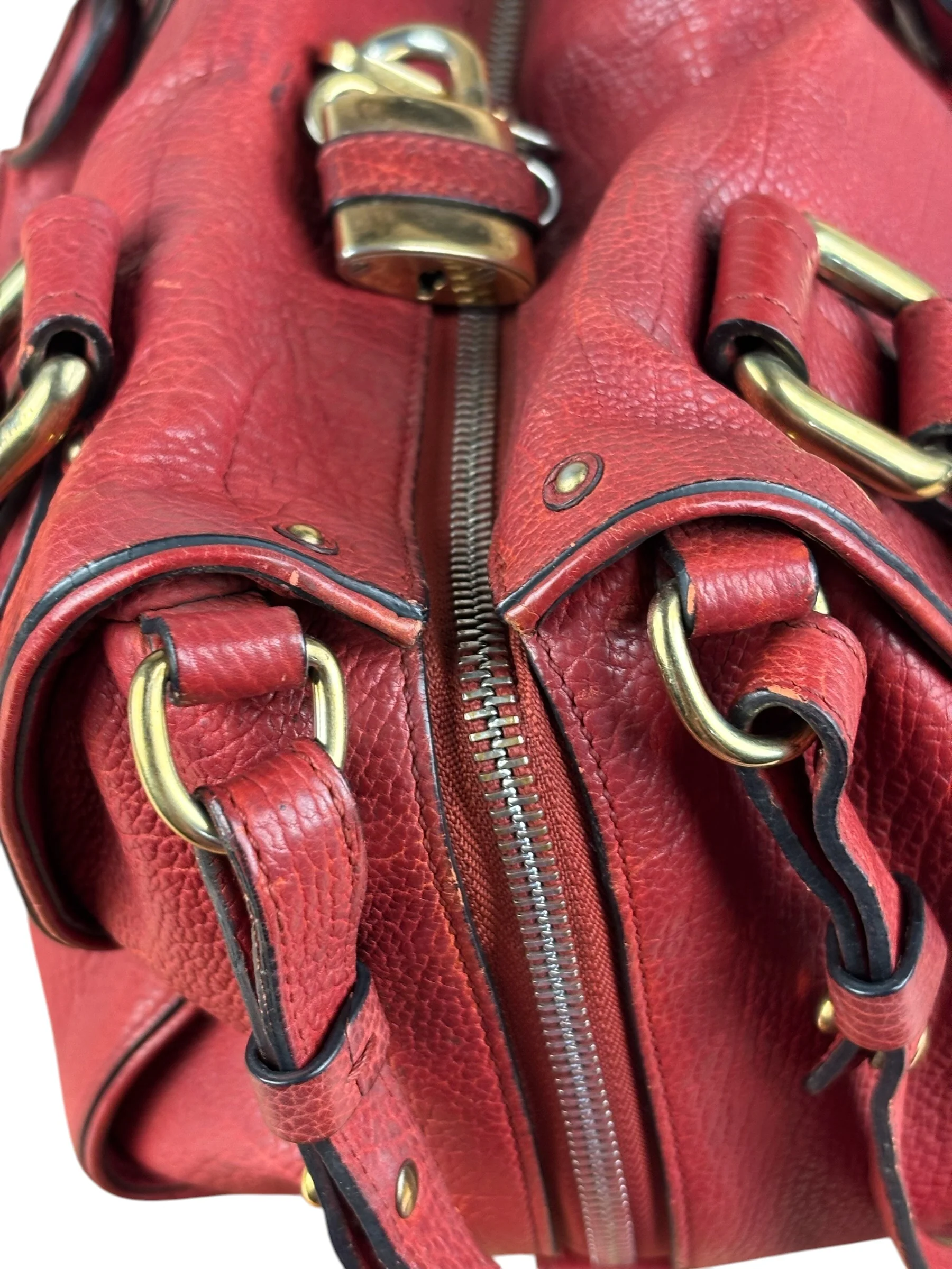 Chloe Red Leather Paddington Medium Satchel Two-Way Bag - Image 16