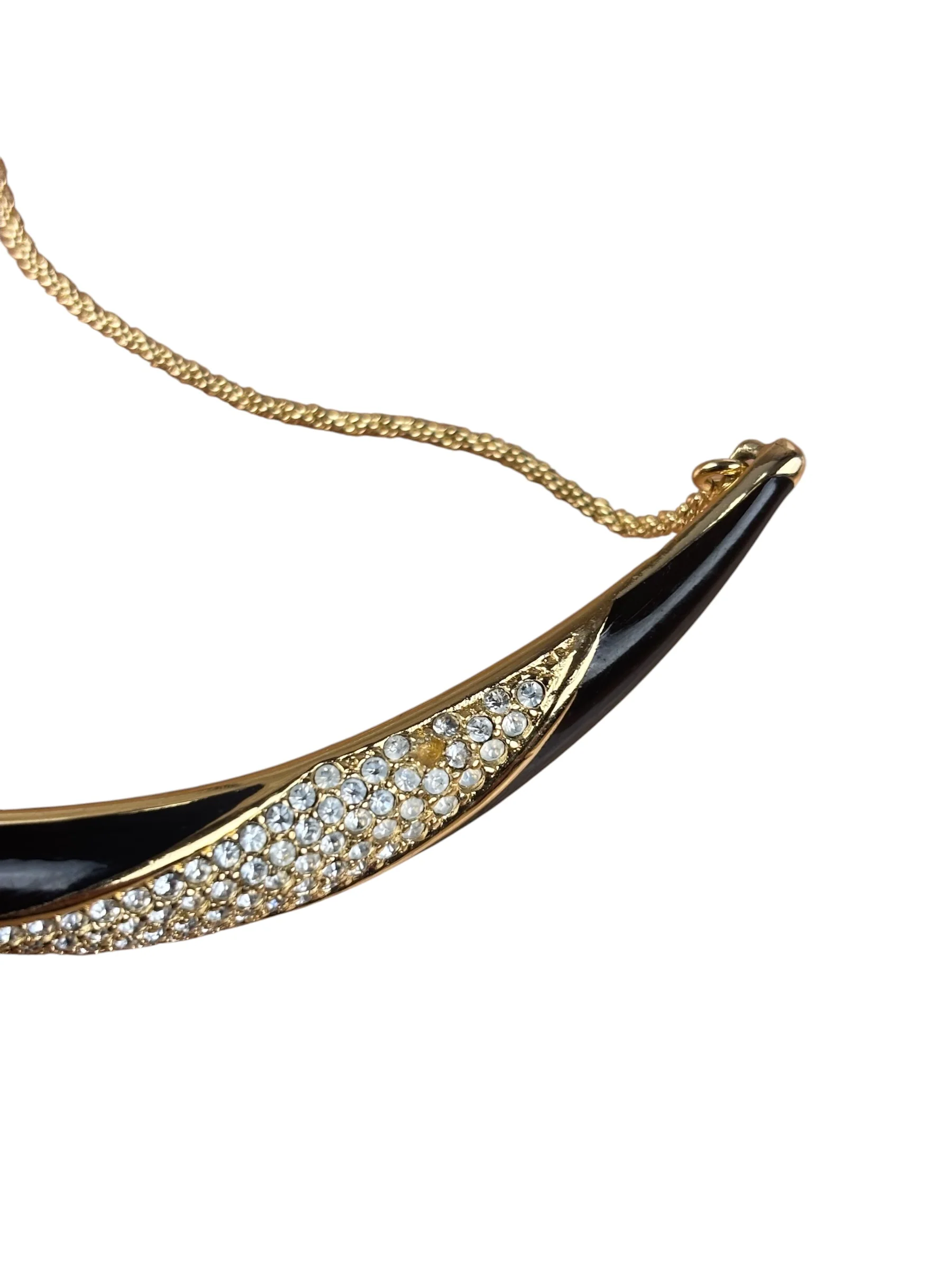 Christian Dior Black Enamel & Pave Rhinestone Crescent Chocker Necklace - Image 7