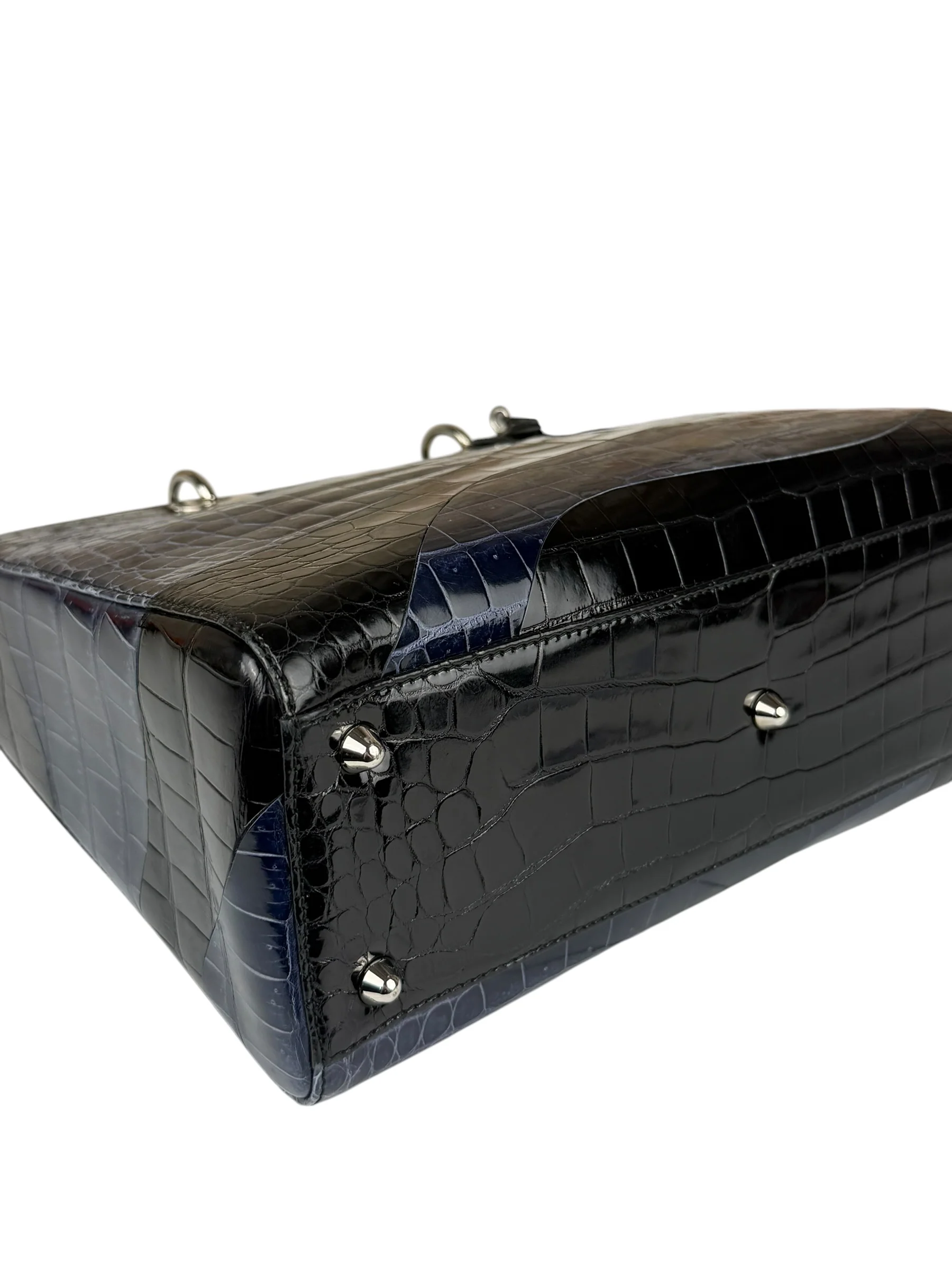 Christian Dior Rare Black/Navy Croc Embossed Lady Dior Handbag - Image 14