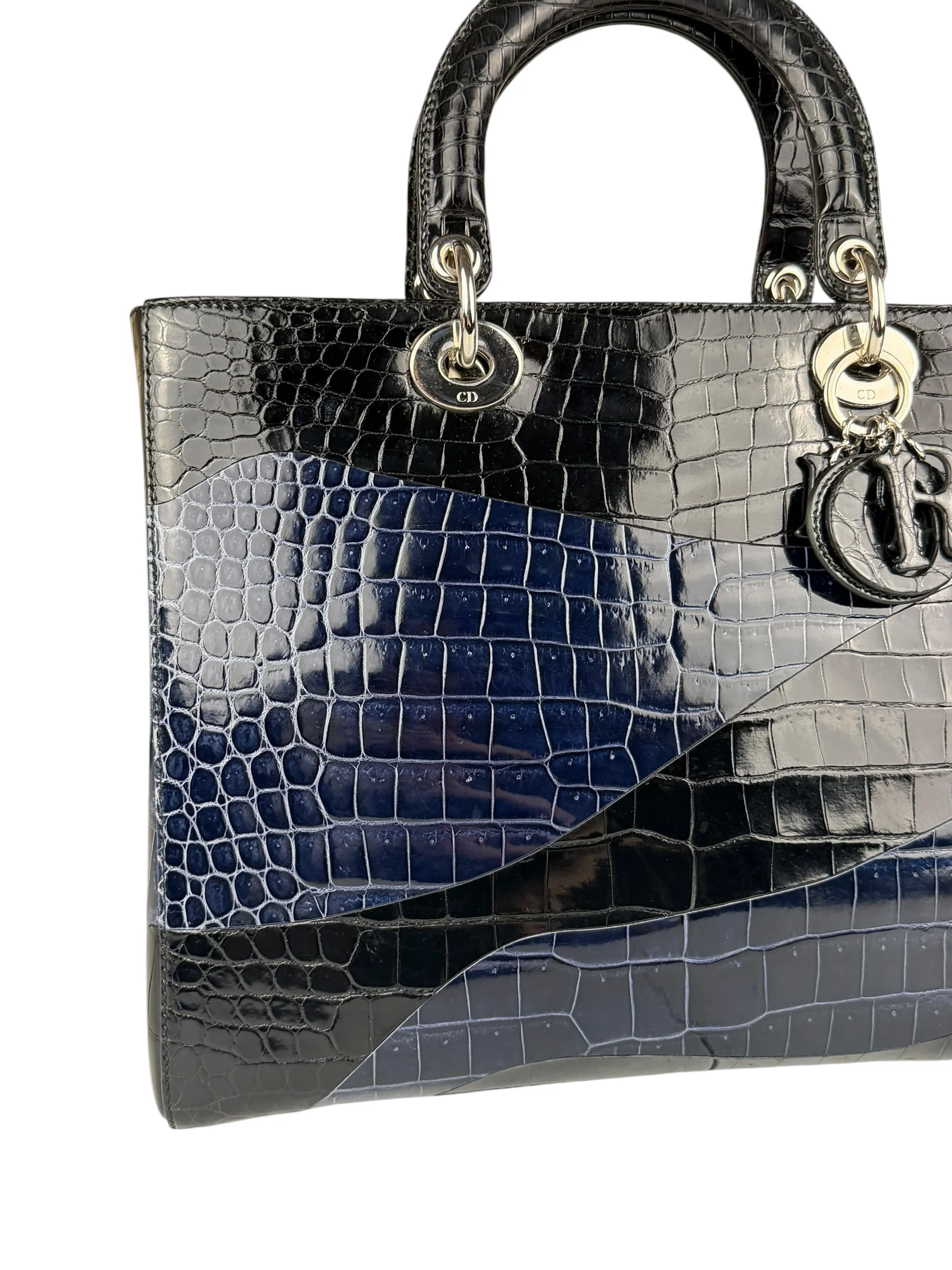 Christian Dior Rare Black/Navy Croc Embossed Lady Dior Handbag - Image 2
