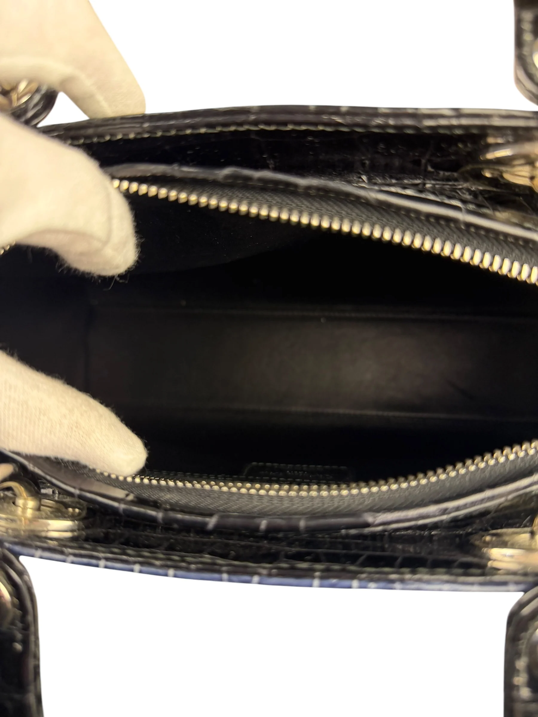 Christian Dior Rare Black/Navy Croc Embossed Lady Dior Handbag - Image 20