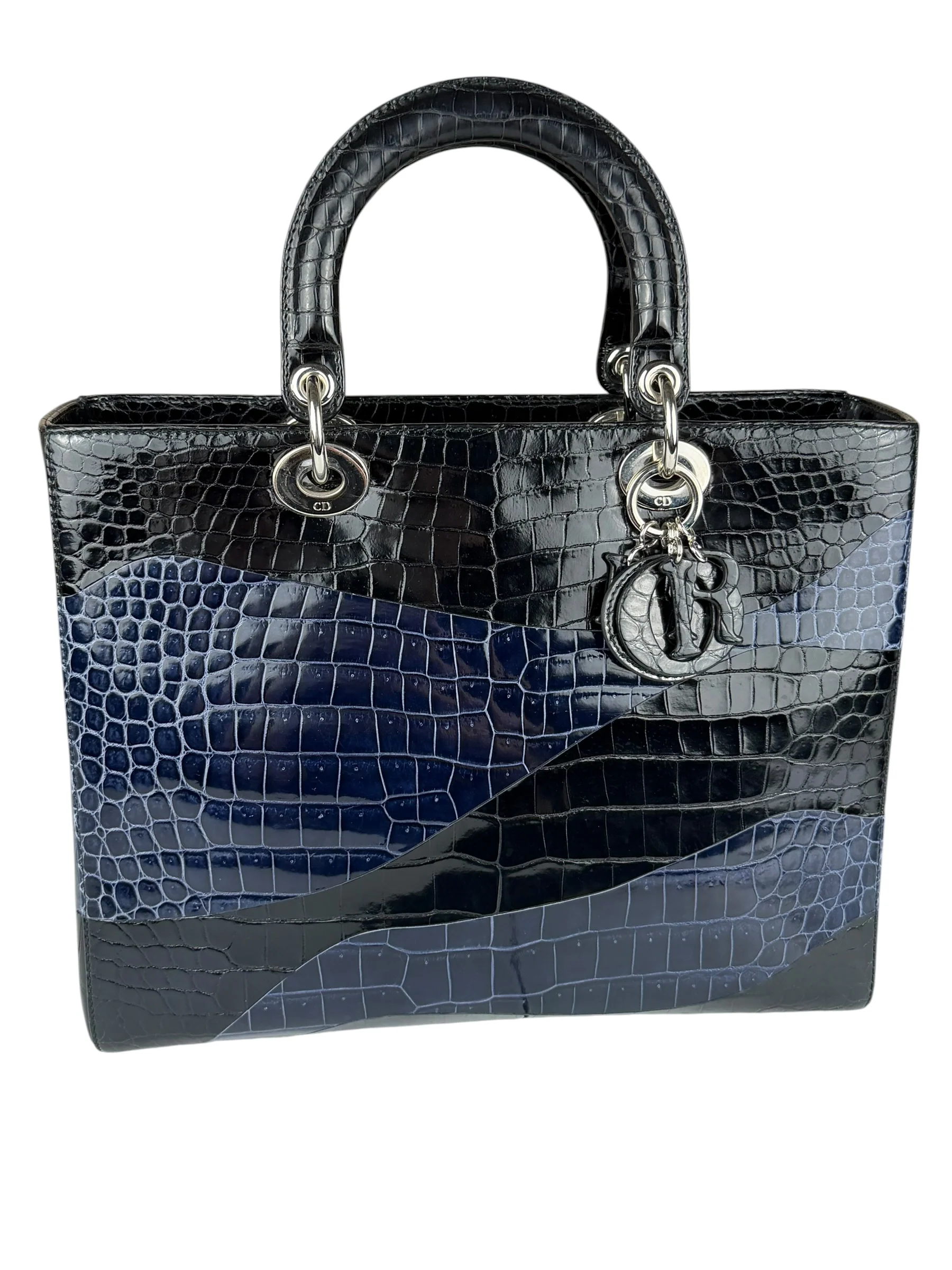 Christian Dior Rare Black/Navy Croc Embossed Lady Dior Handbag - Image 3