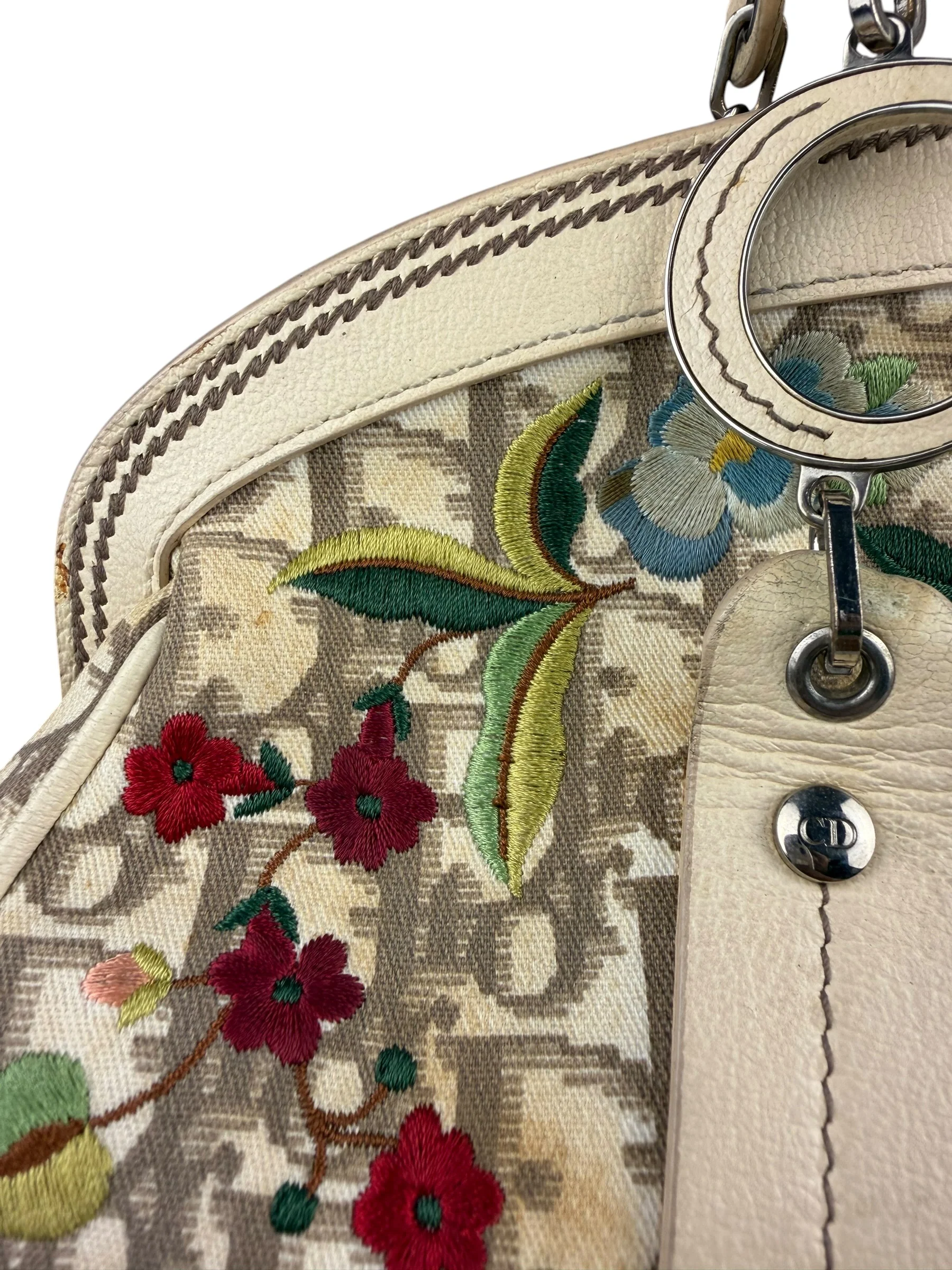 Christian Dior Vintage Monogram Flower Frame Satchel Hand Bag - Image 6