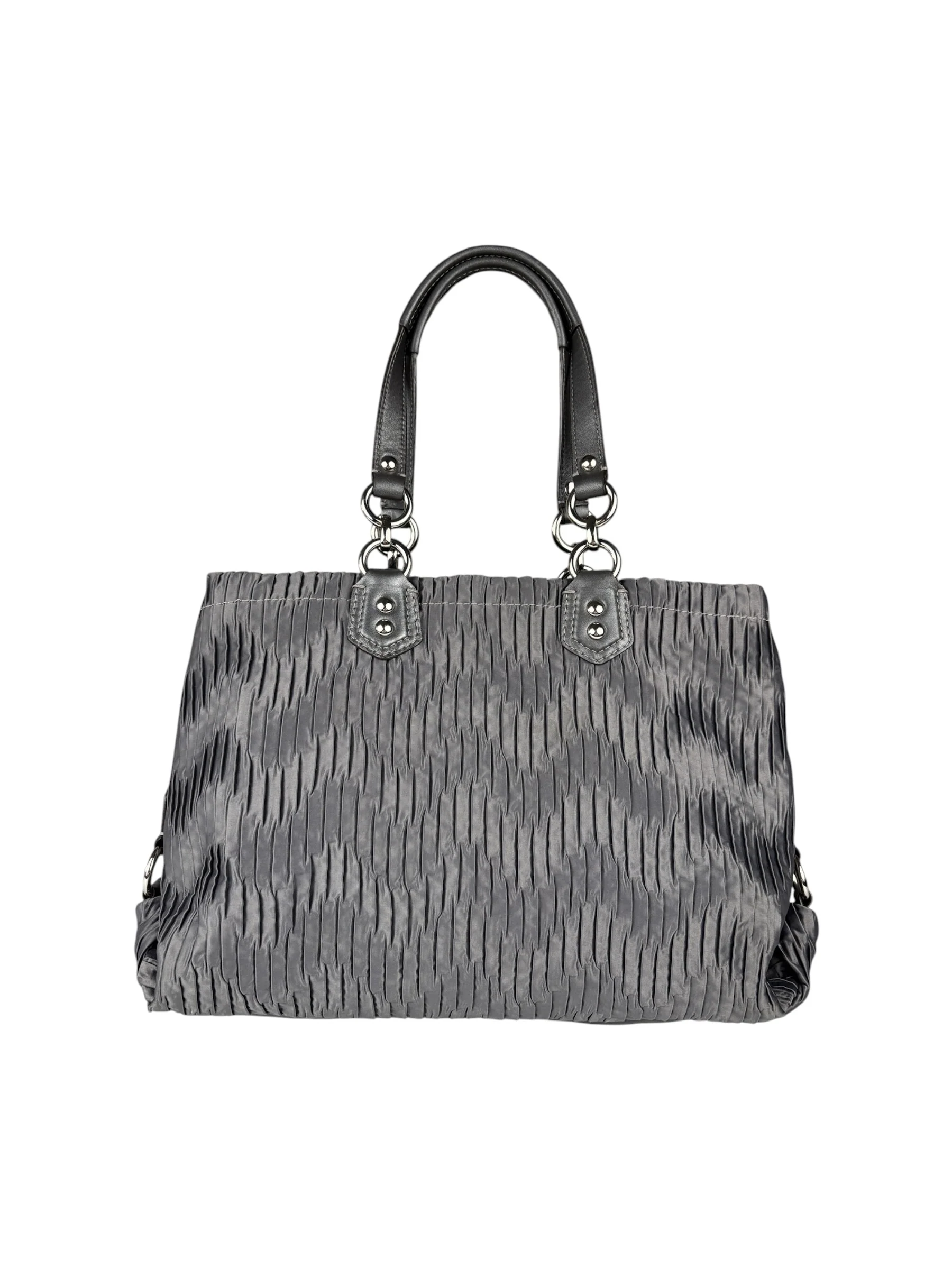 Coach Vintage Metallic Grey Leather Ashley Gathered Sateen Satchel Shoulder Bag - Image 2