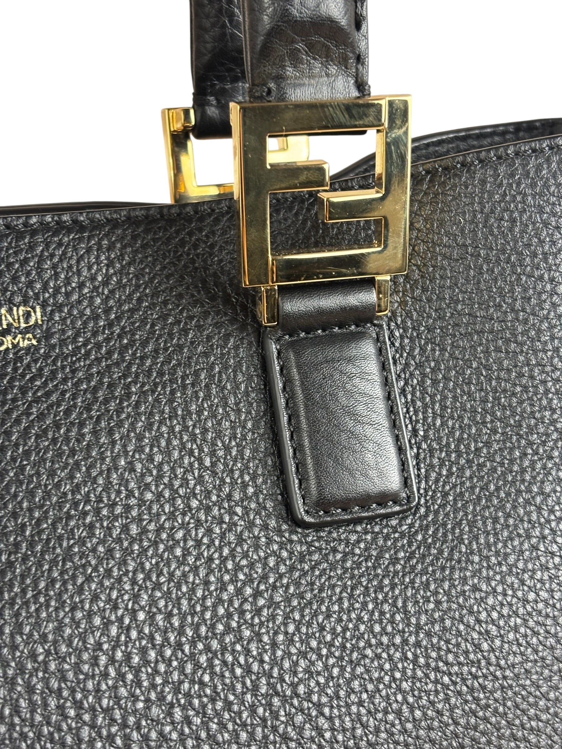 Fendi Black Leather Small FF Tote Two-Way Bag - Image 3