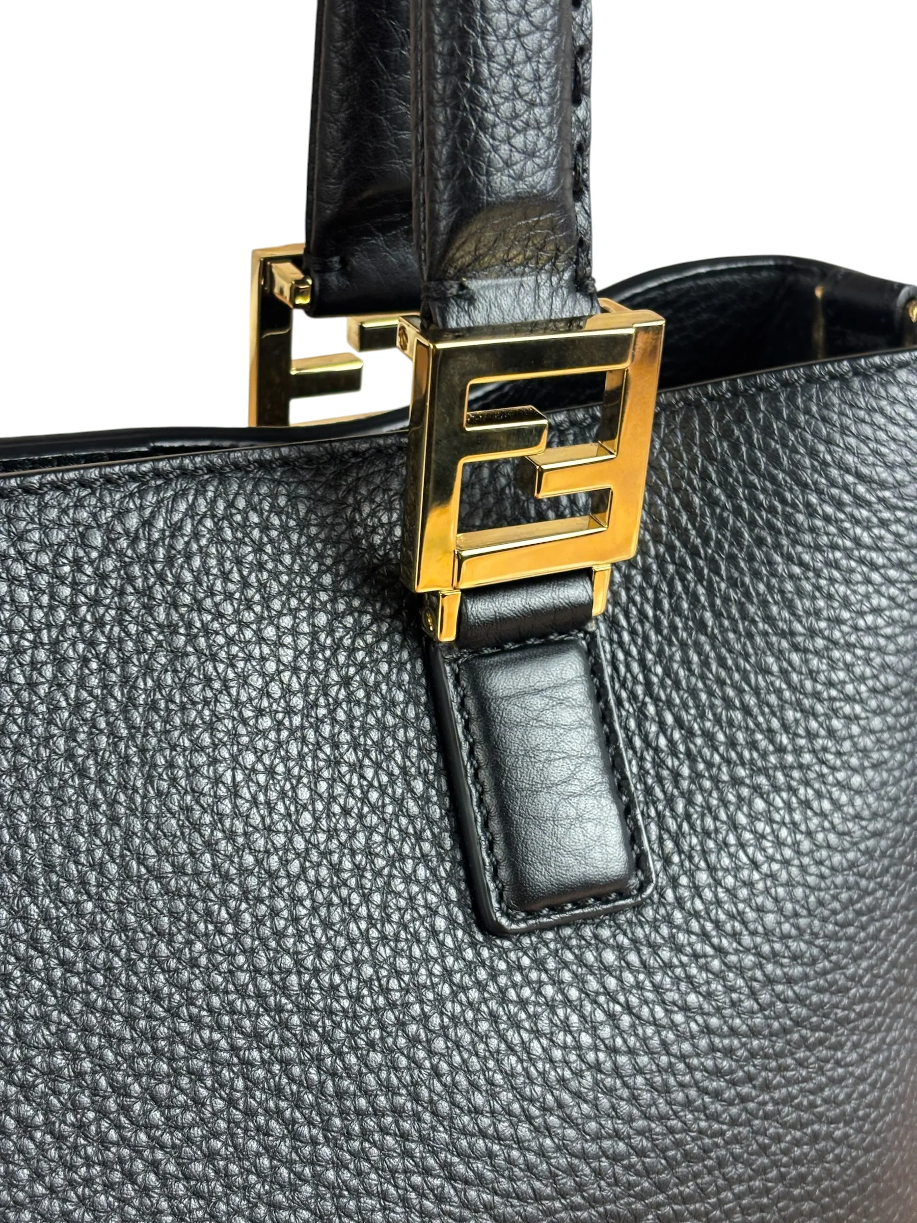 Fendi Black Leather Small FF Tote Two-Way Bag - Image 5