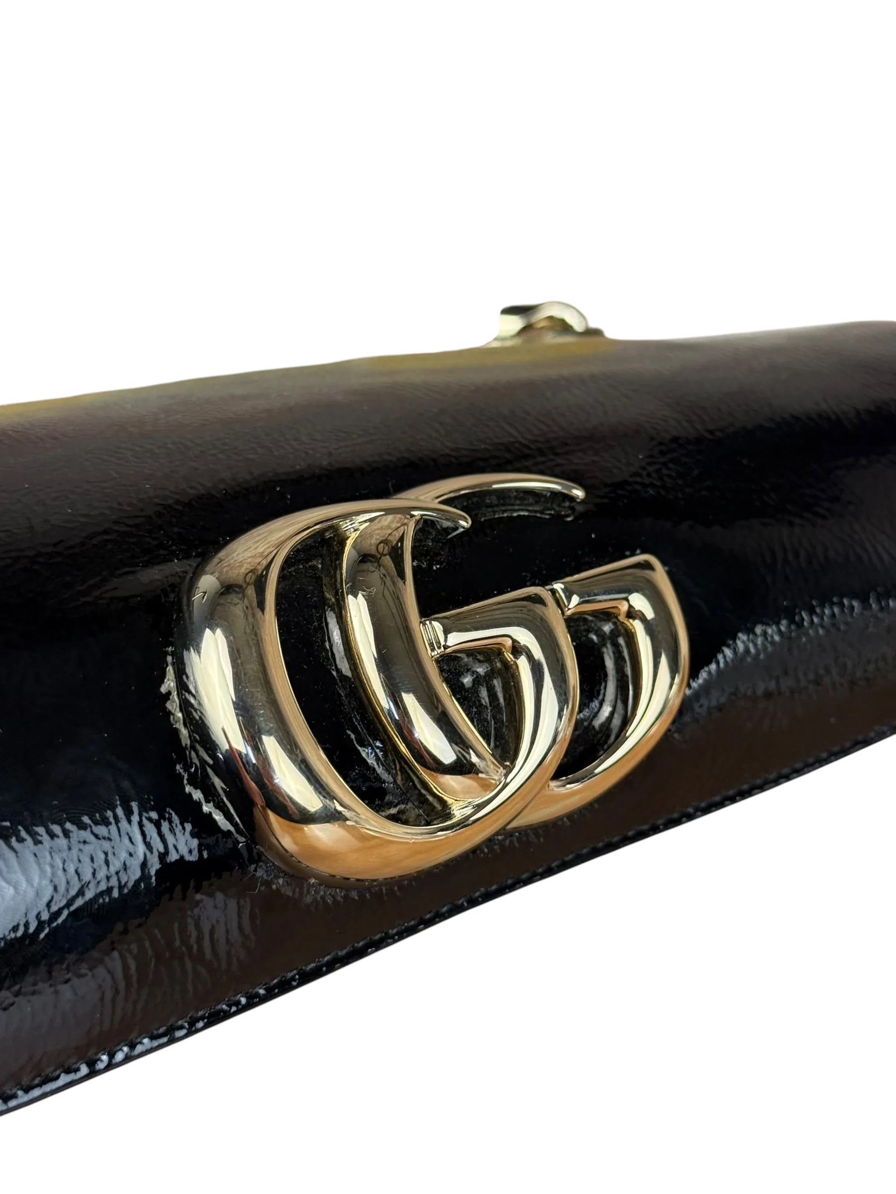 Gucci Black Patent Leather Chain Double G Shoulder Bag - Image 12