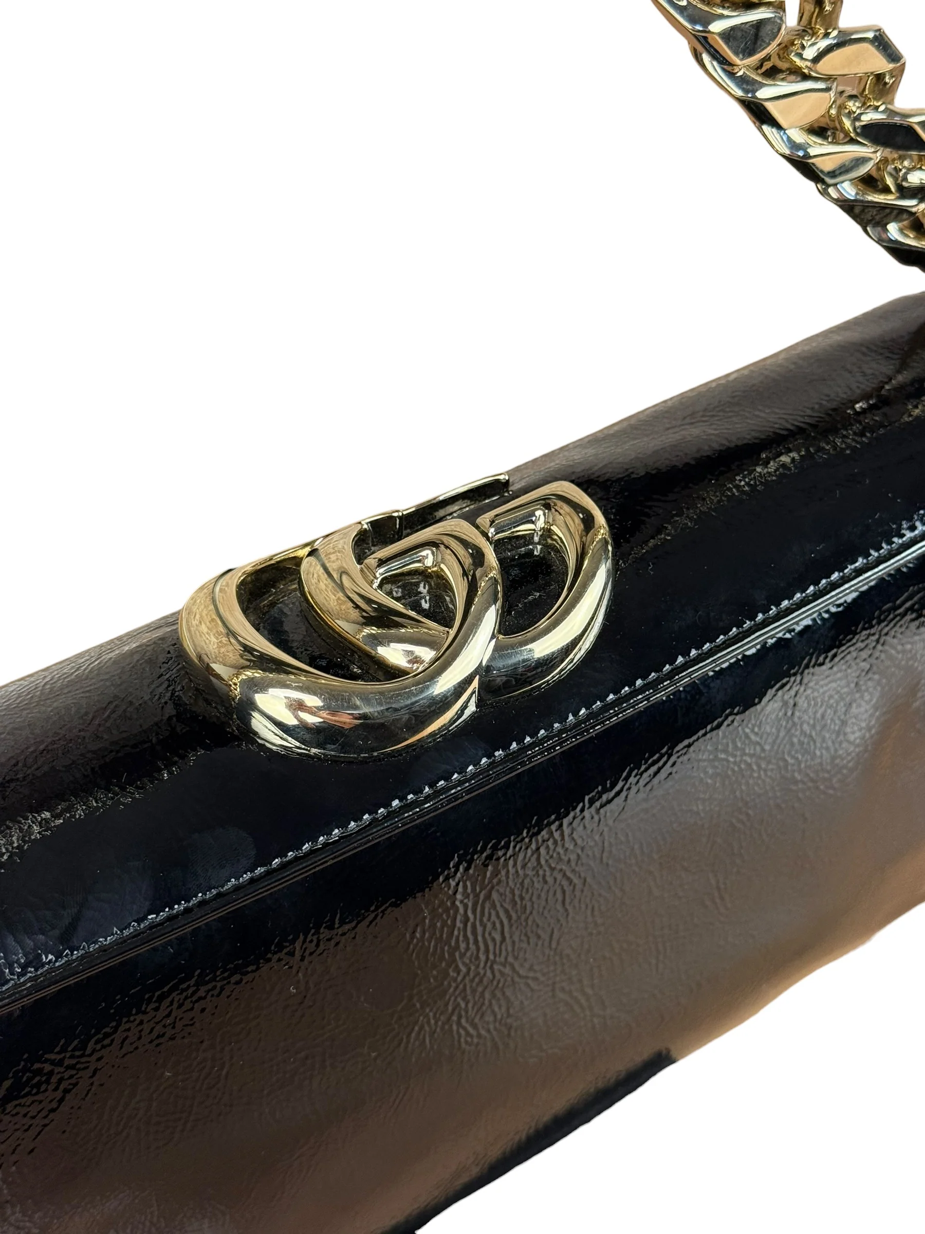 Gucci Black Patent Leather Chain Double G Shoulder Bag - Image 3