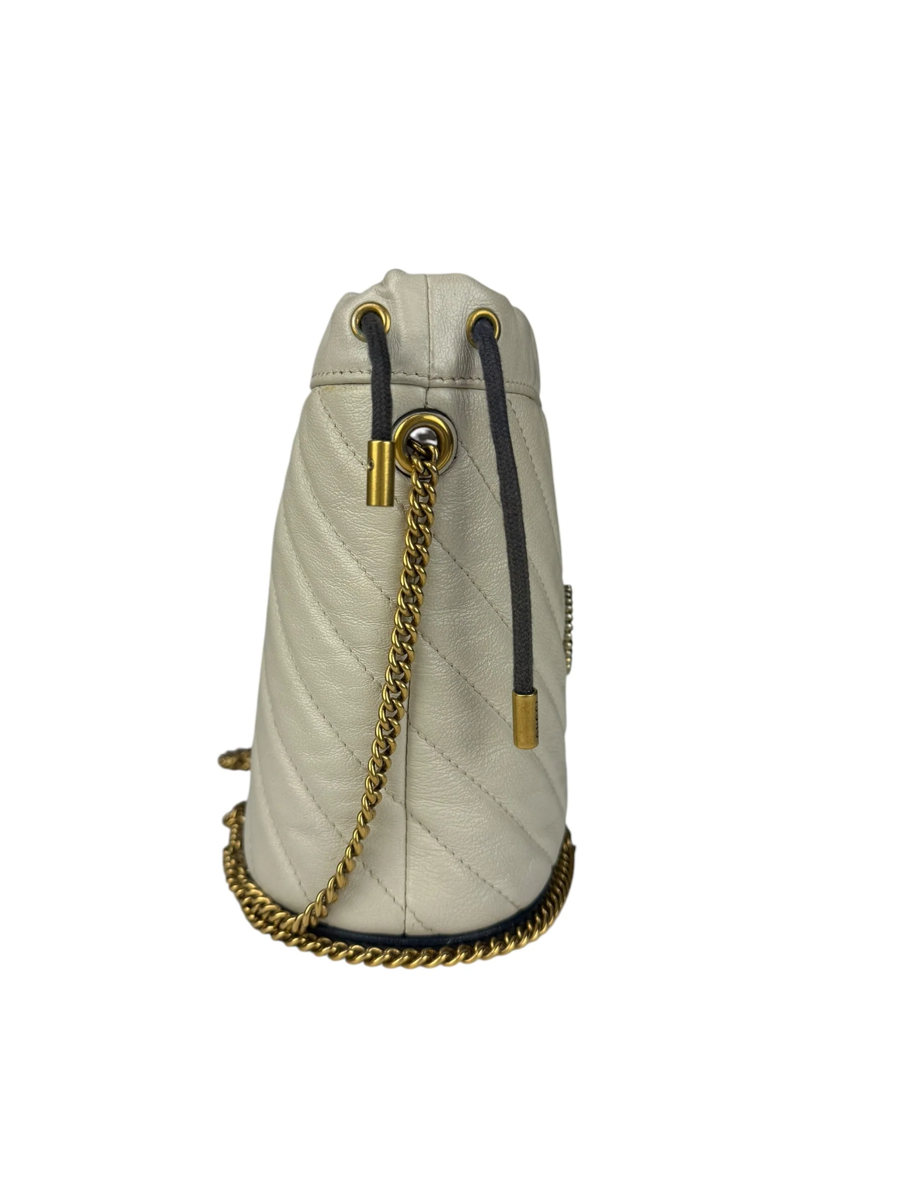 Gucci GG Ivory Leather Marmont Chain Bucket Bag - Image 7