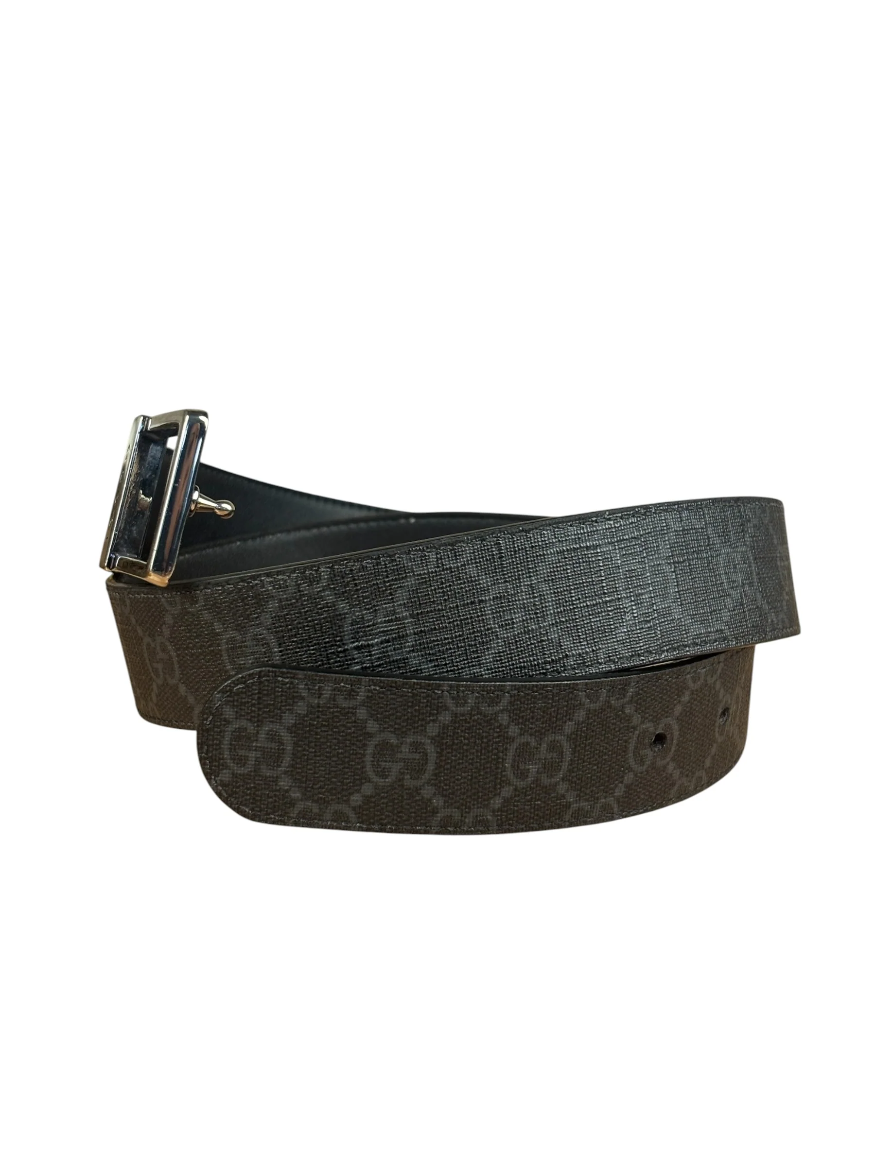 Gucci GG Leather Supreme Canvas Rectangular Buckle Belt - Image 5