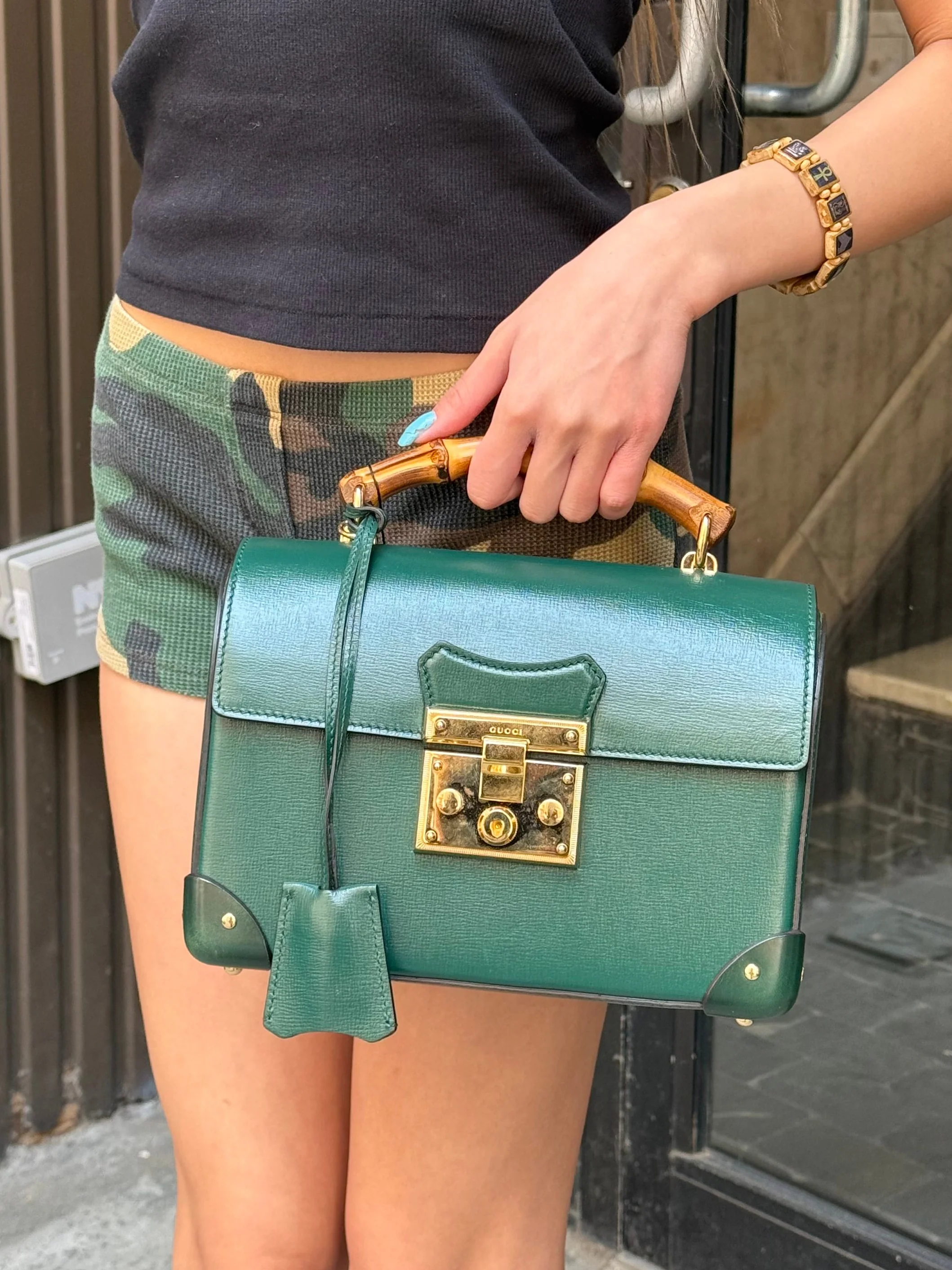 Gucci Green Padlock Bamboo Handle Handbag - Image 2