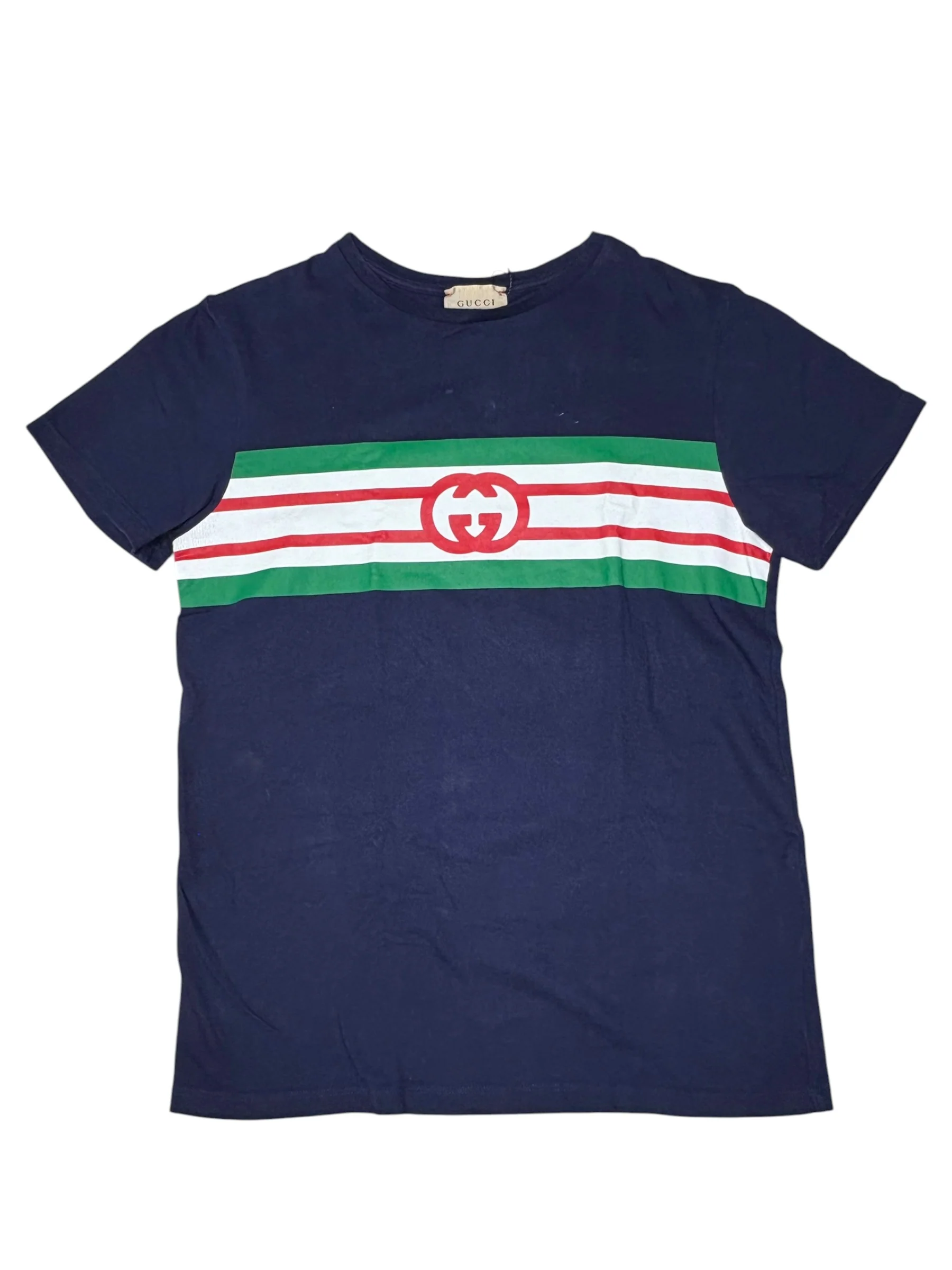 Gucci Navy Striped Logo Baby Tee