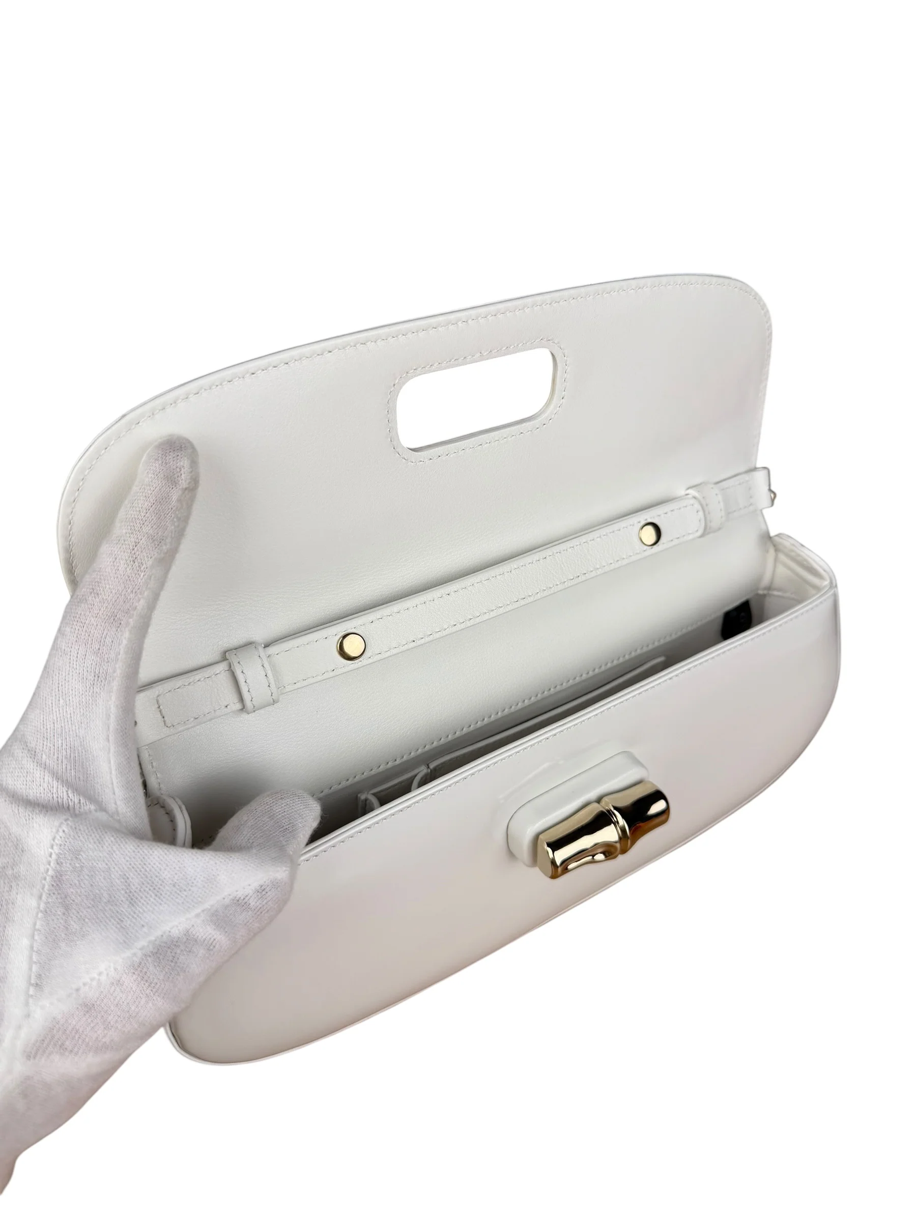 Gucci White Leather Bamboo Night Small Clutch/Pochette - Image 10