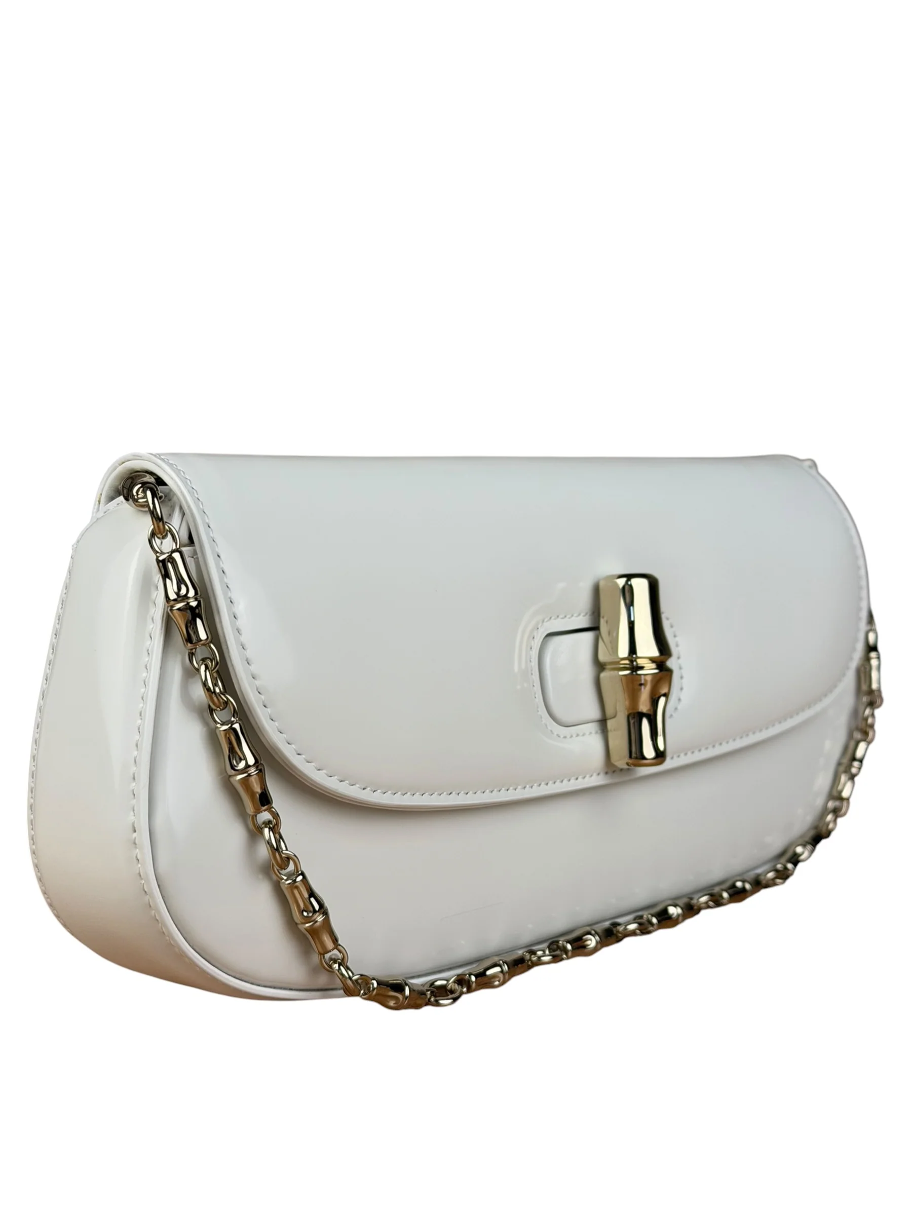 Gucci White Leather Bamboo Night Small Clutch/Pochette - Image 3