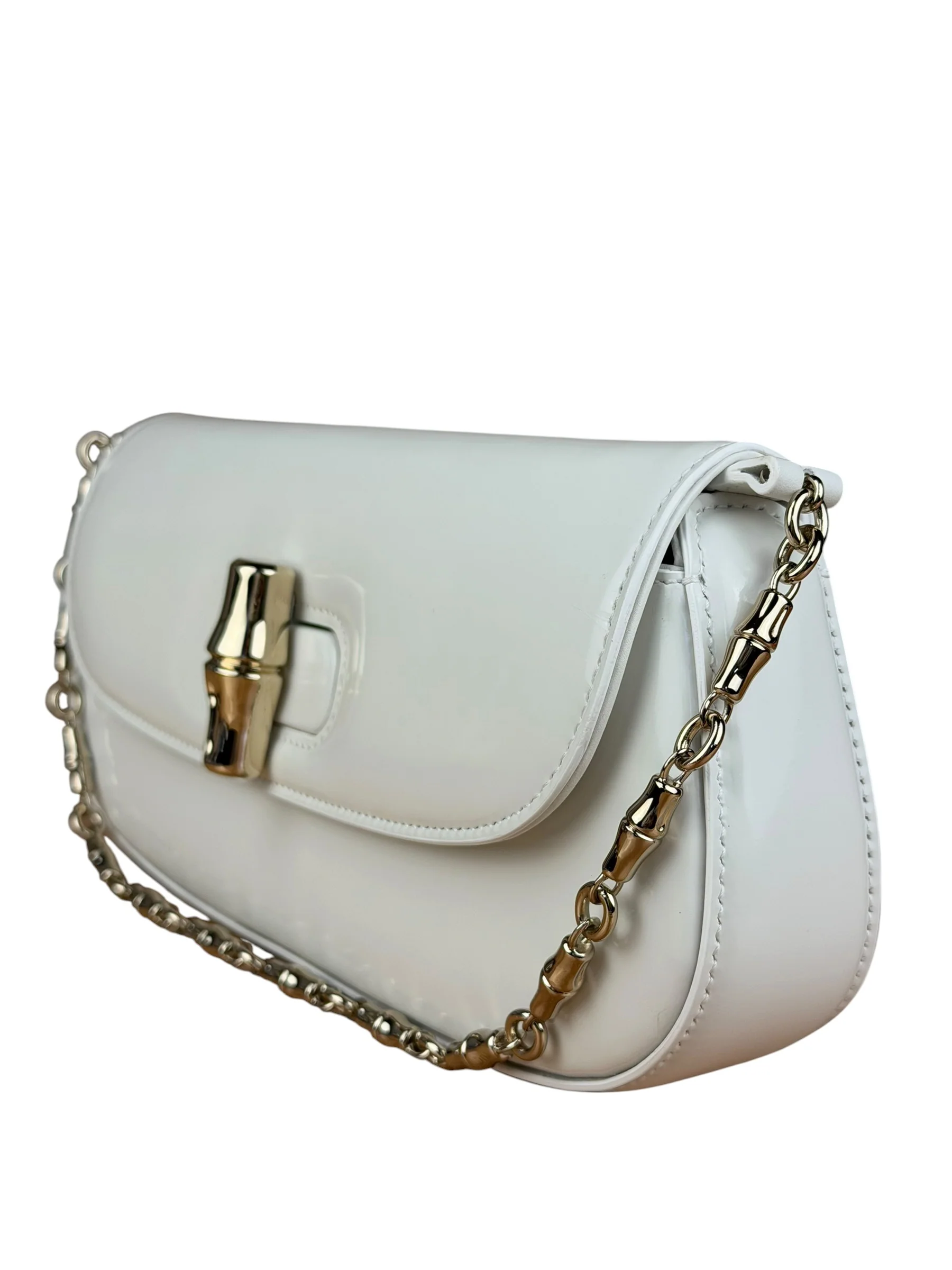 Gucci White Leather Bamboo Night Small Clutch/Pochette - Image 4