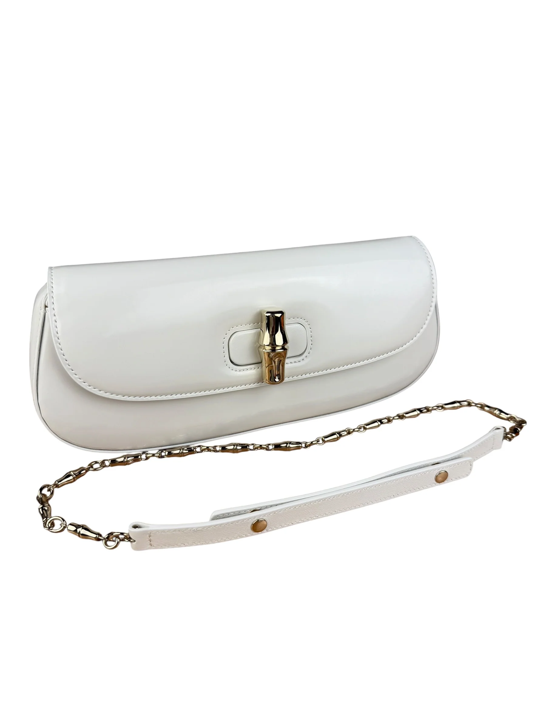 Gucci White Leather Bamboo Night Small Clutch/Pochette - Image 7