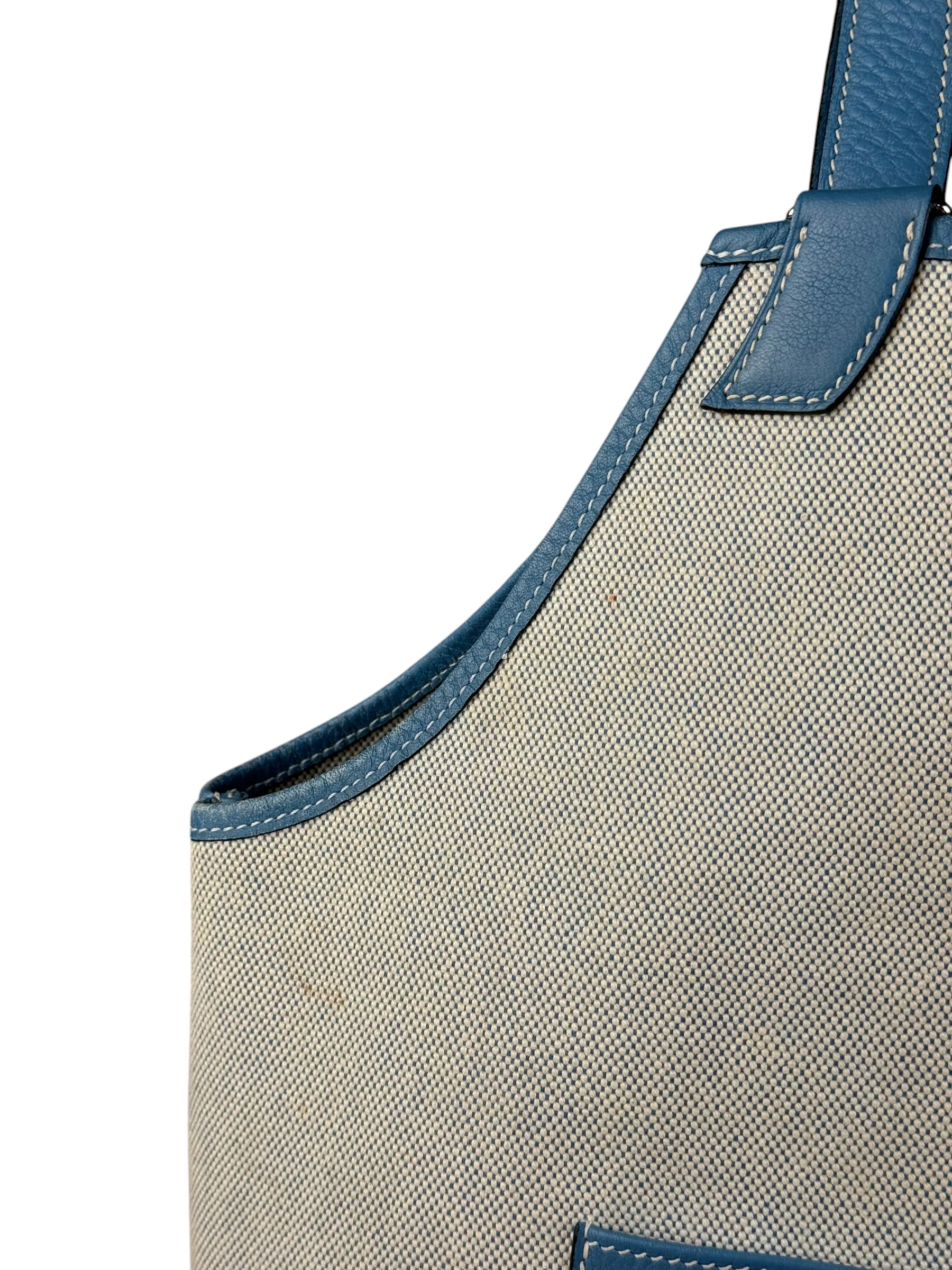 Hermès Blue Jardinier Canvas/Leather Shoulder Tote - Image 4