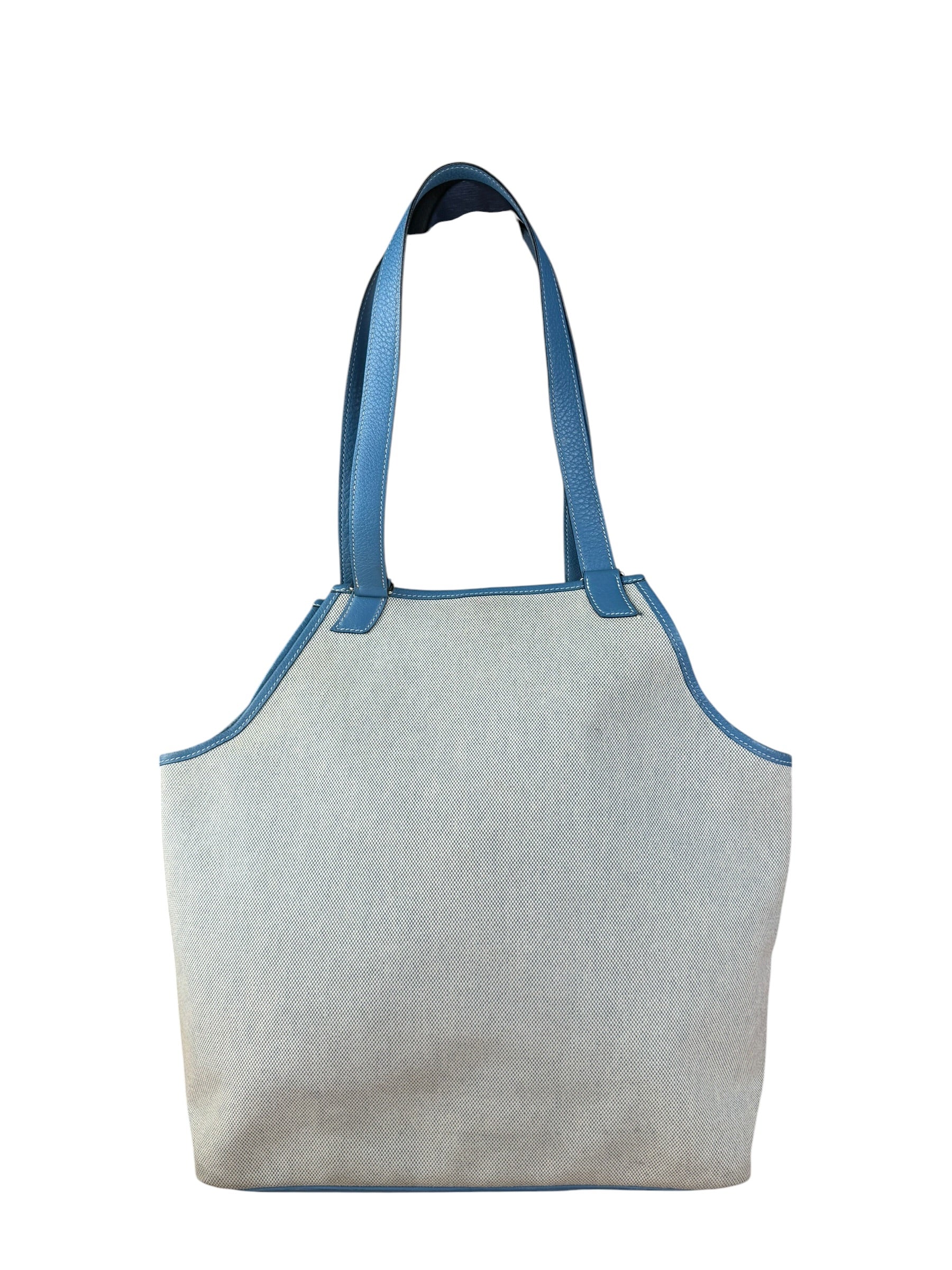Hermès Blue Jardinier Canvas/Leather Shoulder Tote - Image 9