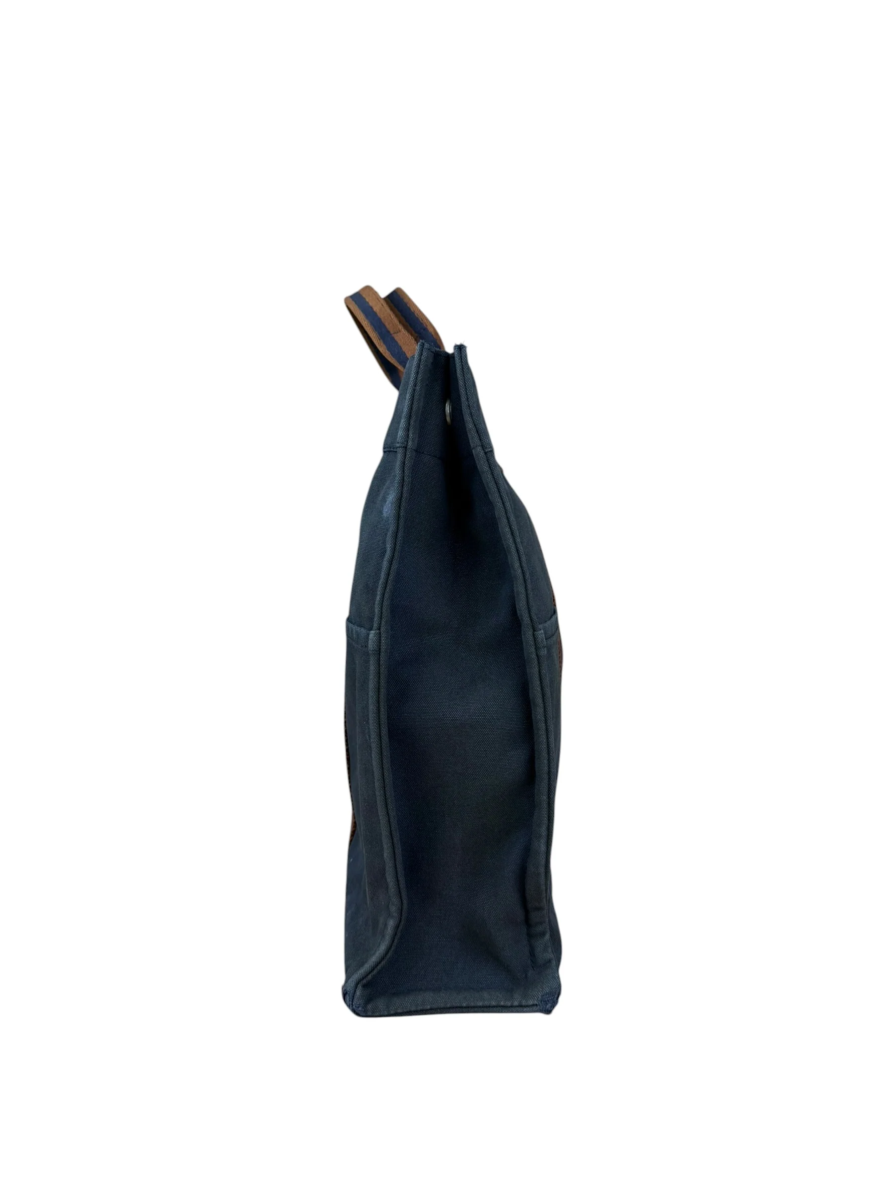 Hermes Vintage Blue/Brown Fourre-Tout Canvas Tote Bag MM - Image 11