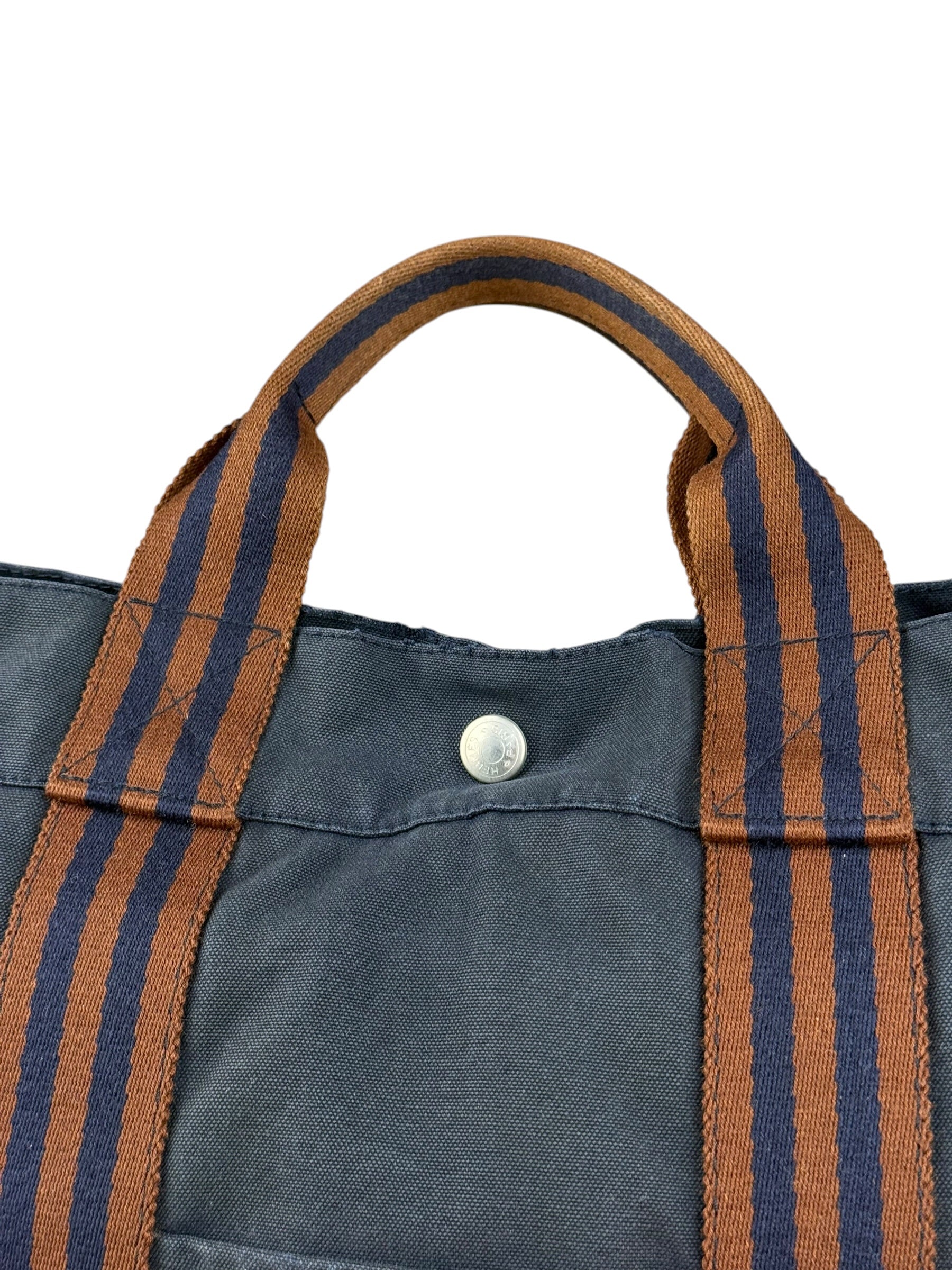 Hermes Vintage Blue/Brown Fourre-Tout Canvas Tote Bag MM - Image 3