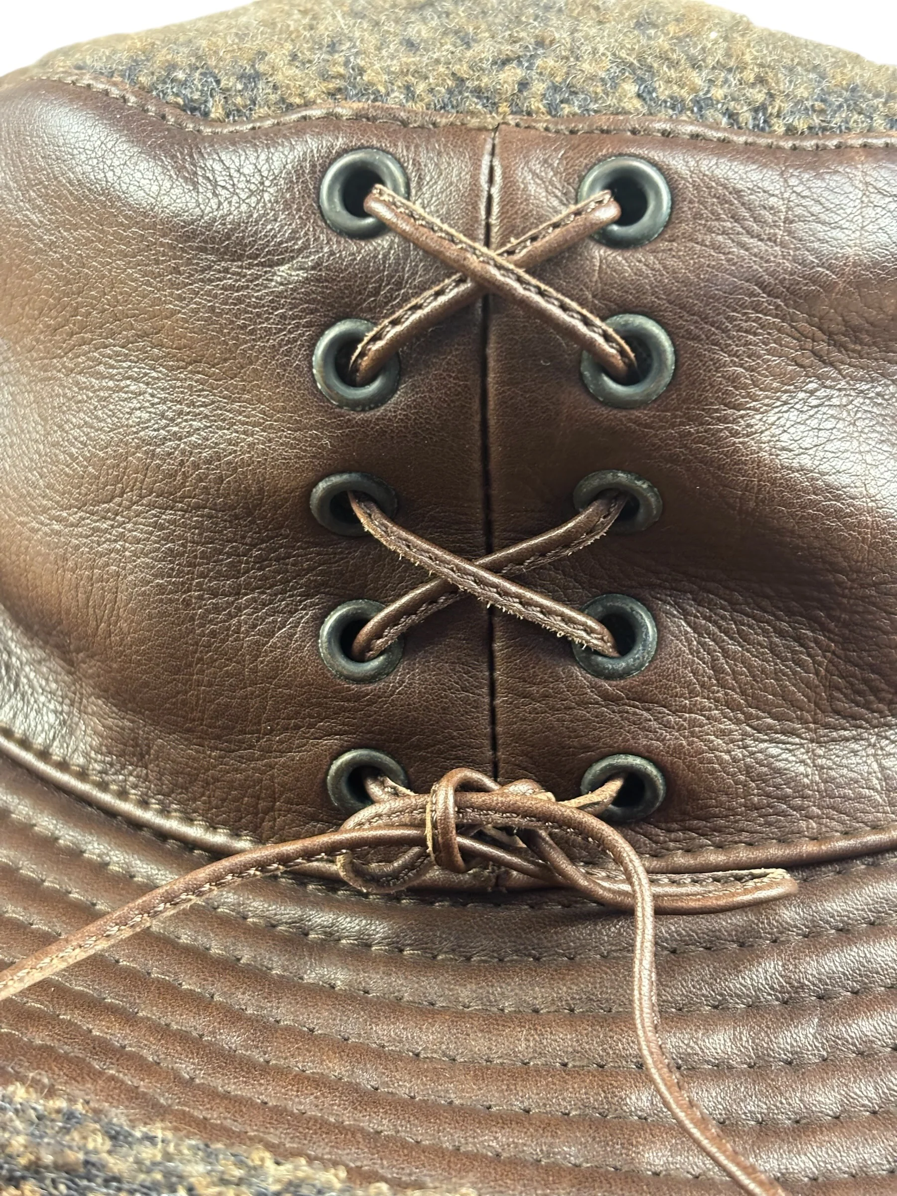 Hermes Vintage Brown Leather-Trimmed Motsch Bucket Hat - Image 7