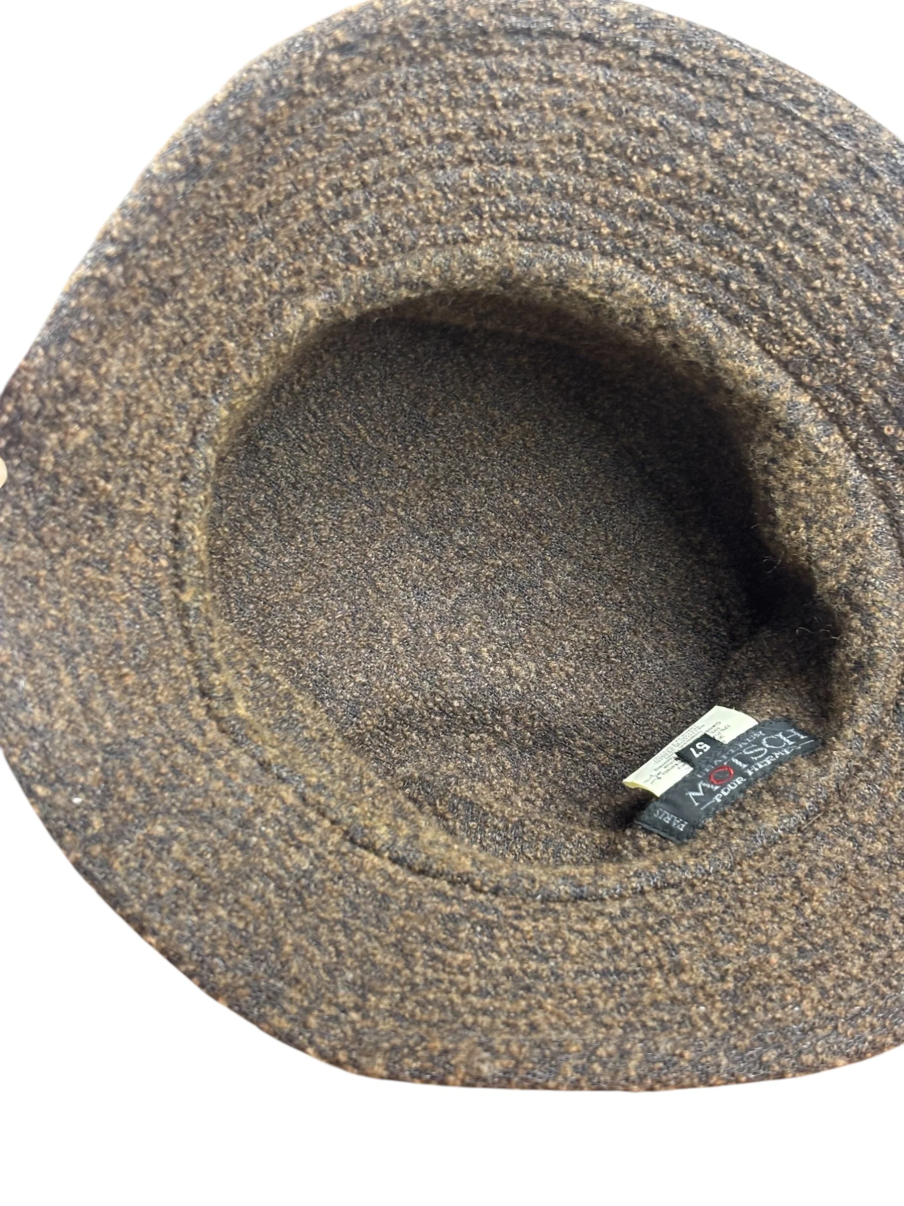Hermes Vintage Brown Leather-Trimmed Motsch Bucket Hat - Image 9