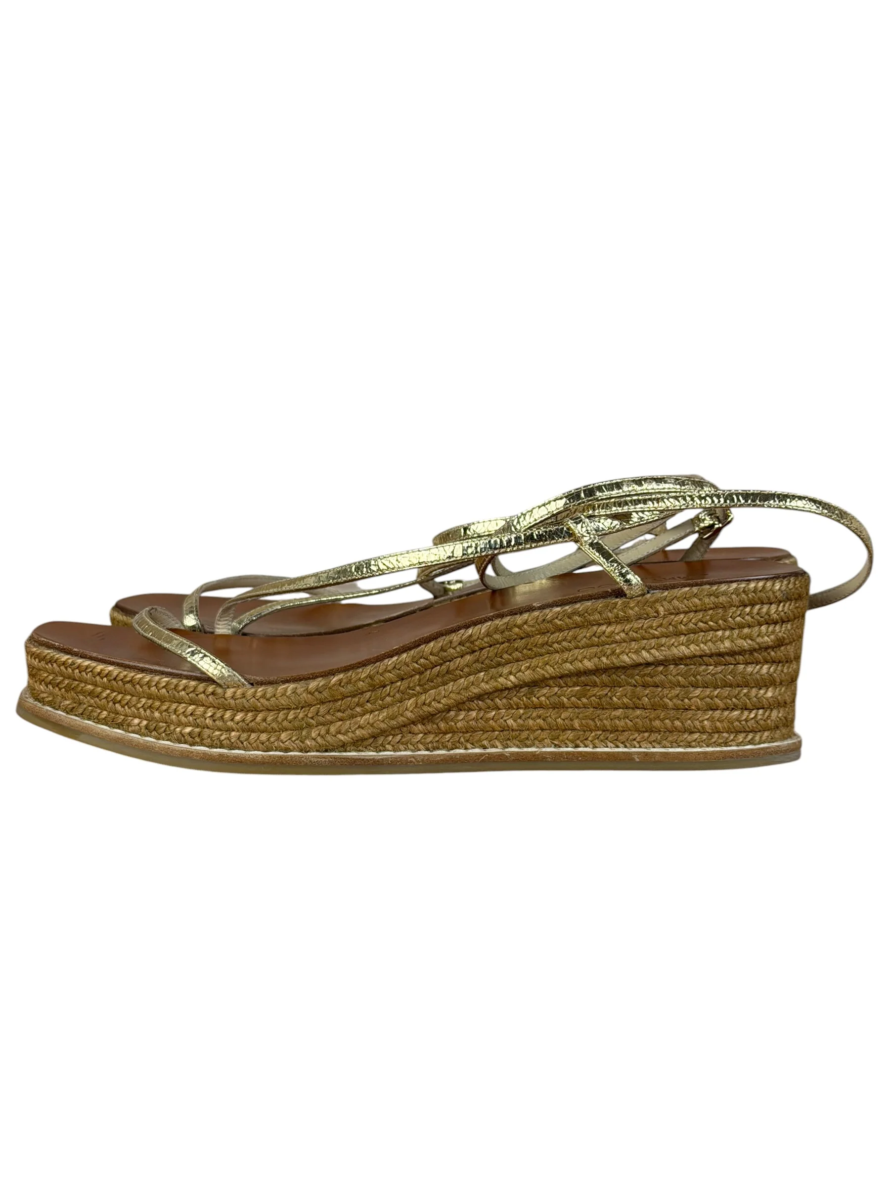 Jimmy Choo Brown Drive Metallic Wedge Espadrille Sandals - Image 4