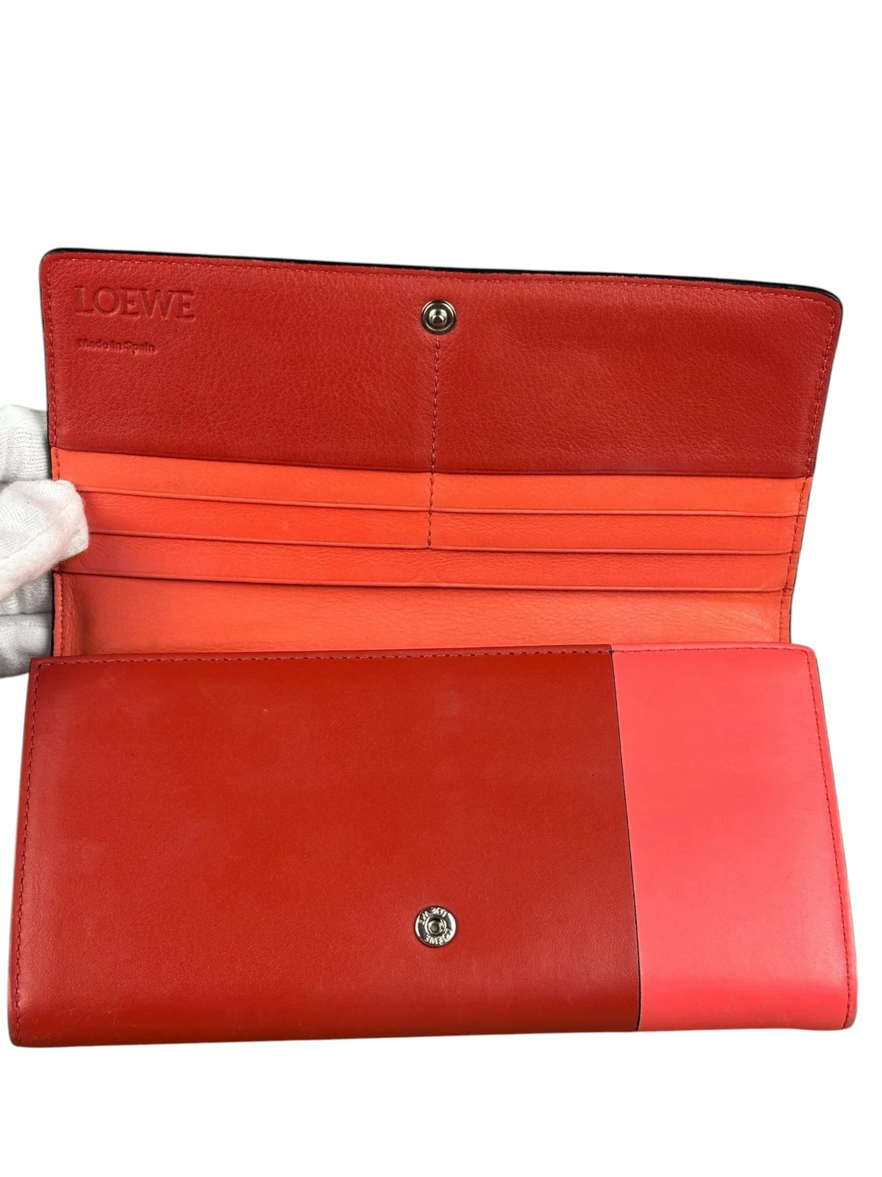Loewe Red/Pink Leather Trifold Long Wallet - Image 5