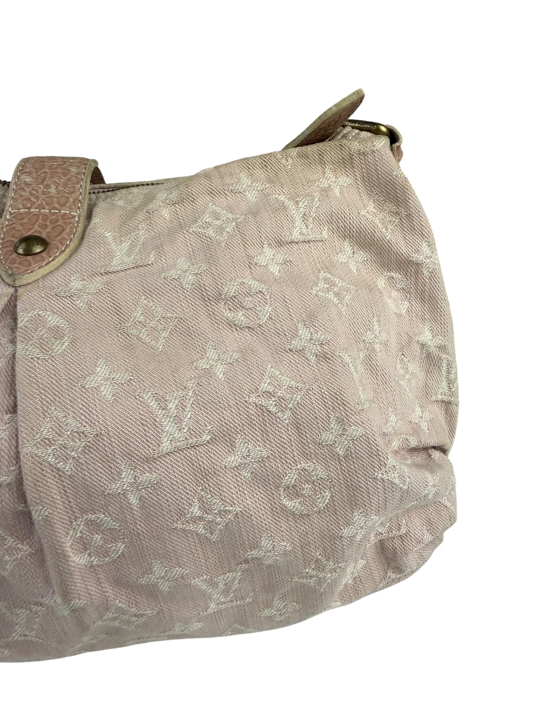 Louis Vuitton Vintage Rose Pink Monogram Denim Slightly Hobo Bag - Image 12