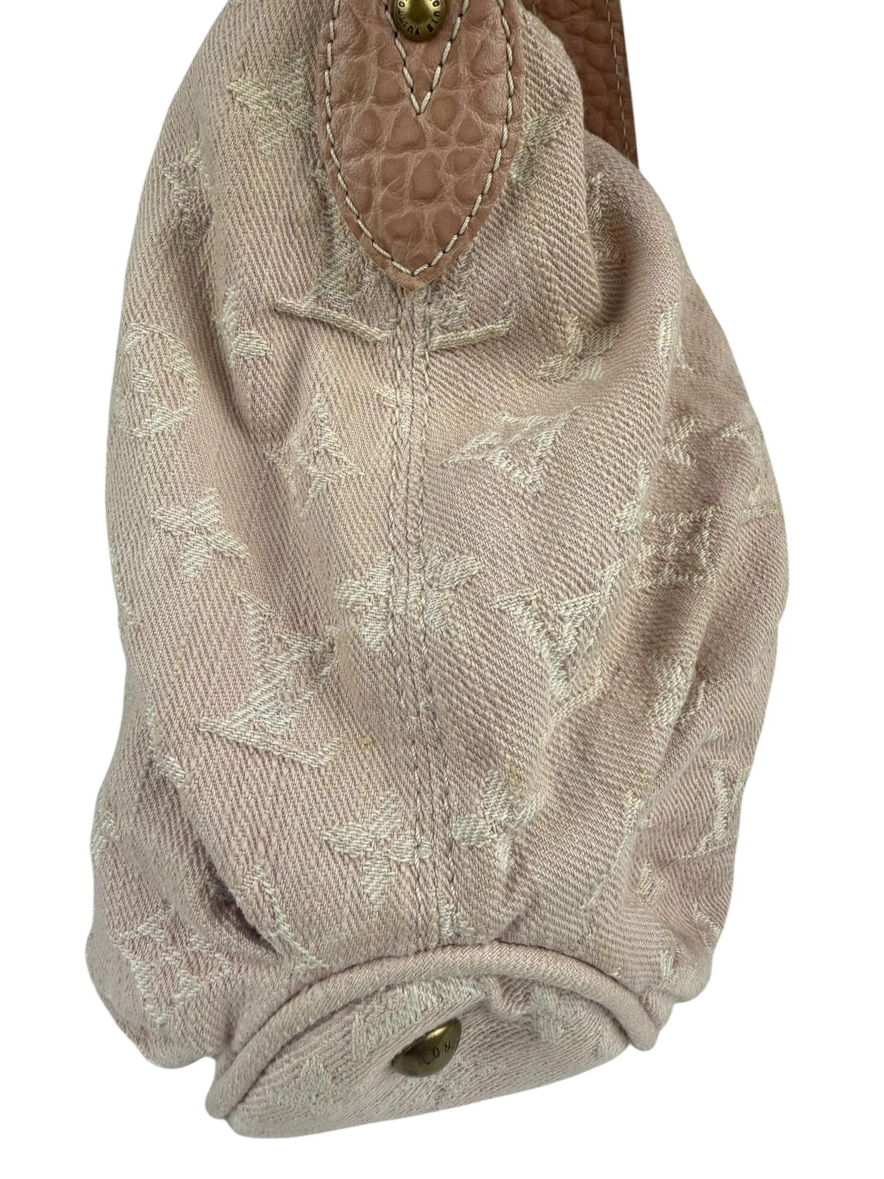 Louis Vuitton Vintage Rose Pink Monogram Denim Slightly Hobo Bag - Image 8