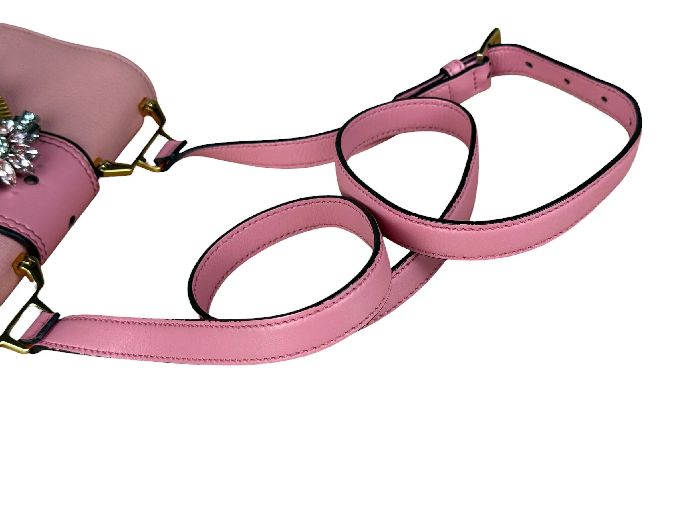 Miu Miu Pink Leather Madras Crystal Embellished Shoulder Bag - Image 15