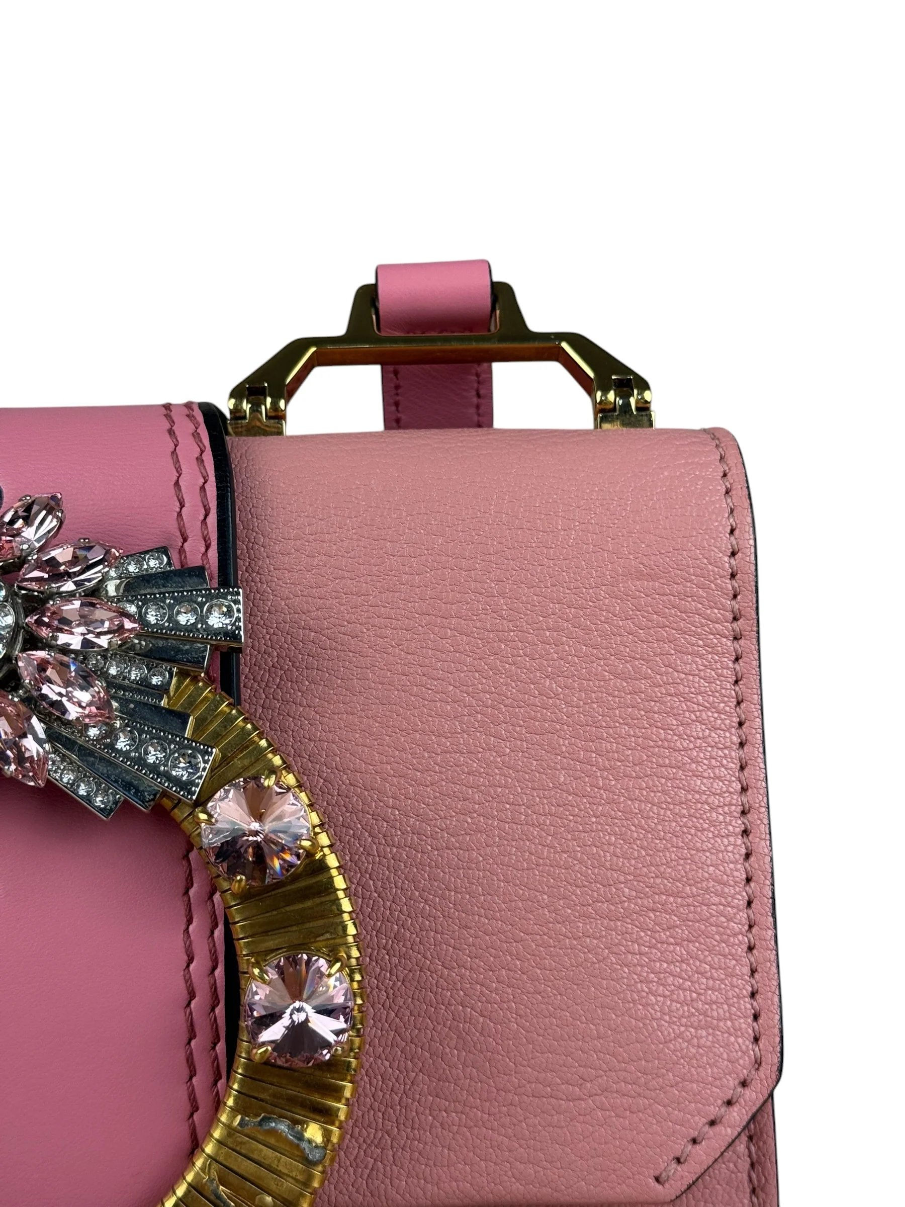 Miu Miu Pink Leather Madras Crystal Embellished Shoulder Bag - Image 3