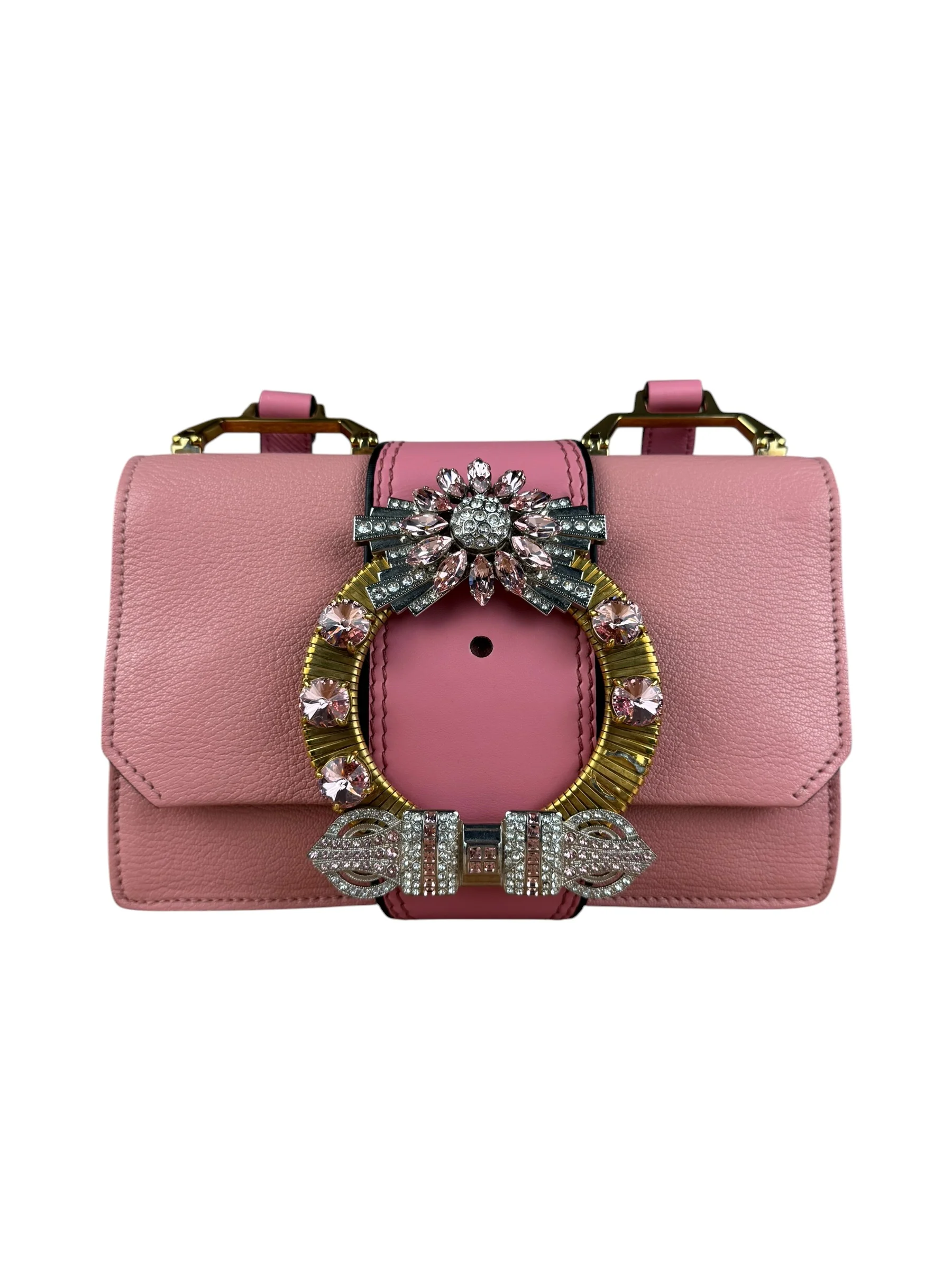 Miu Miu Pink Leather Madras Crystal Embellished Shoulder Bag - Image 4