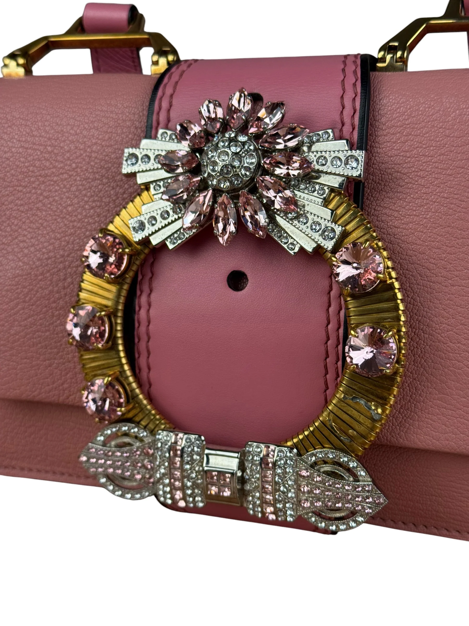 Miu Miu Pink Leather Madras Crystal Embellished Shoulder Bag - Image 6