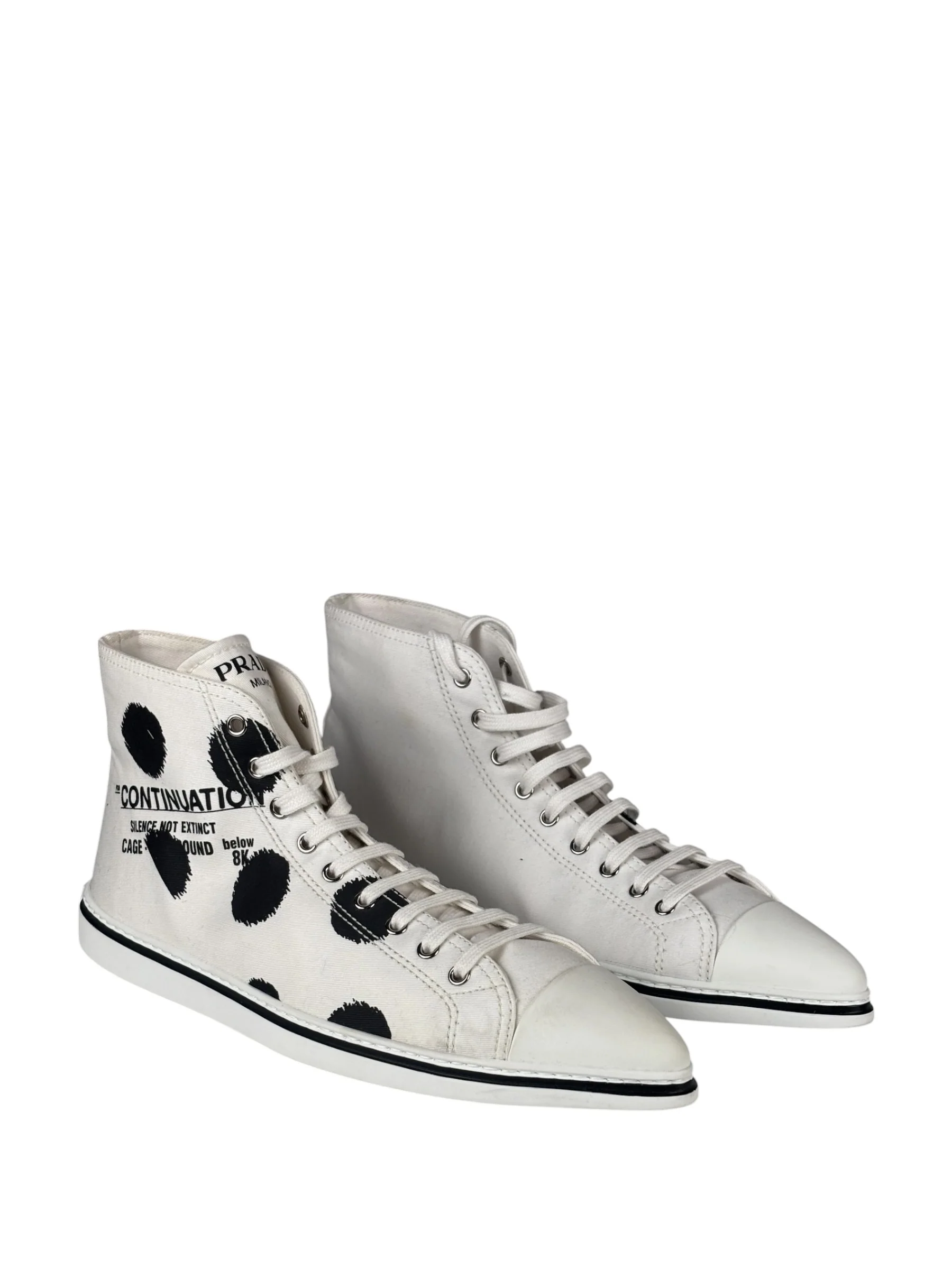 Prada Canvas Olka Dot High Top Point Sneakers