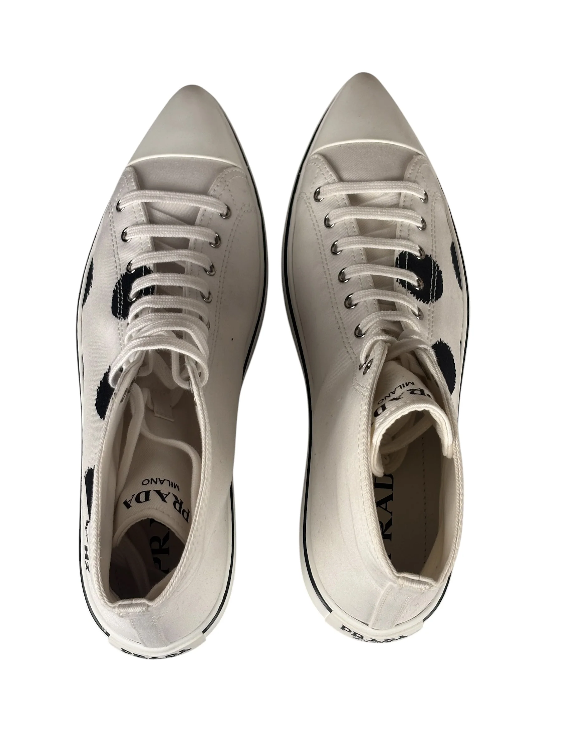 Prada Canvas Olka Dot High Top Point Sneakers - Image 2