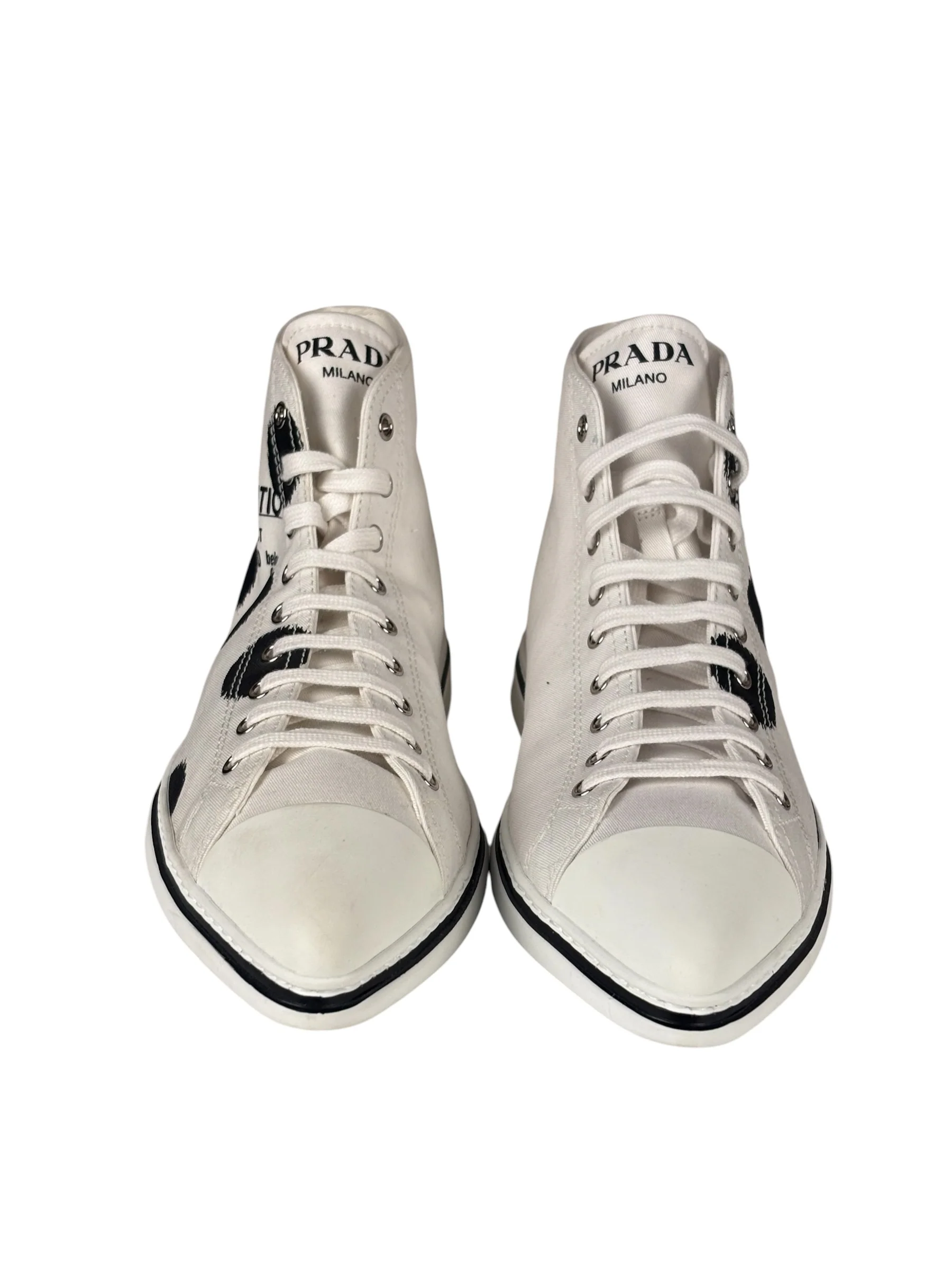 Prada Canvas Olka Dot High Top Point Sneakers - Image 4