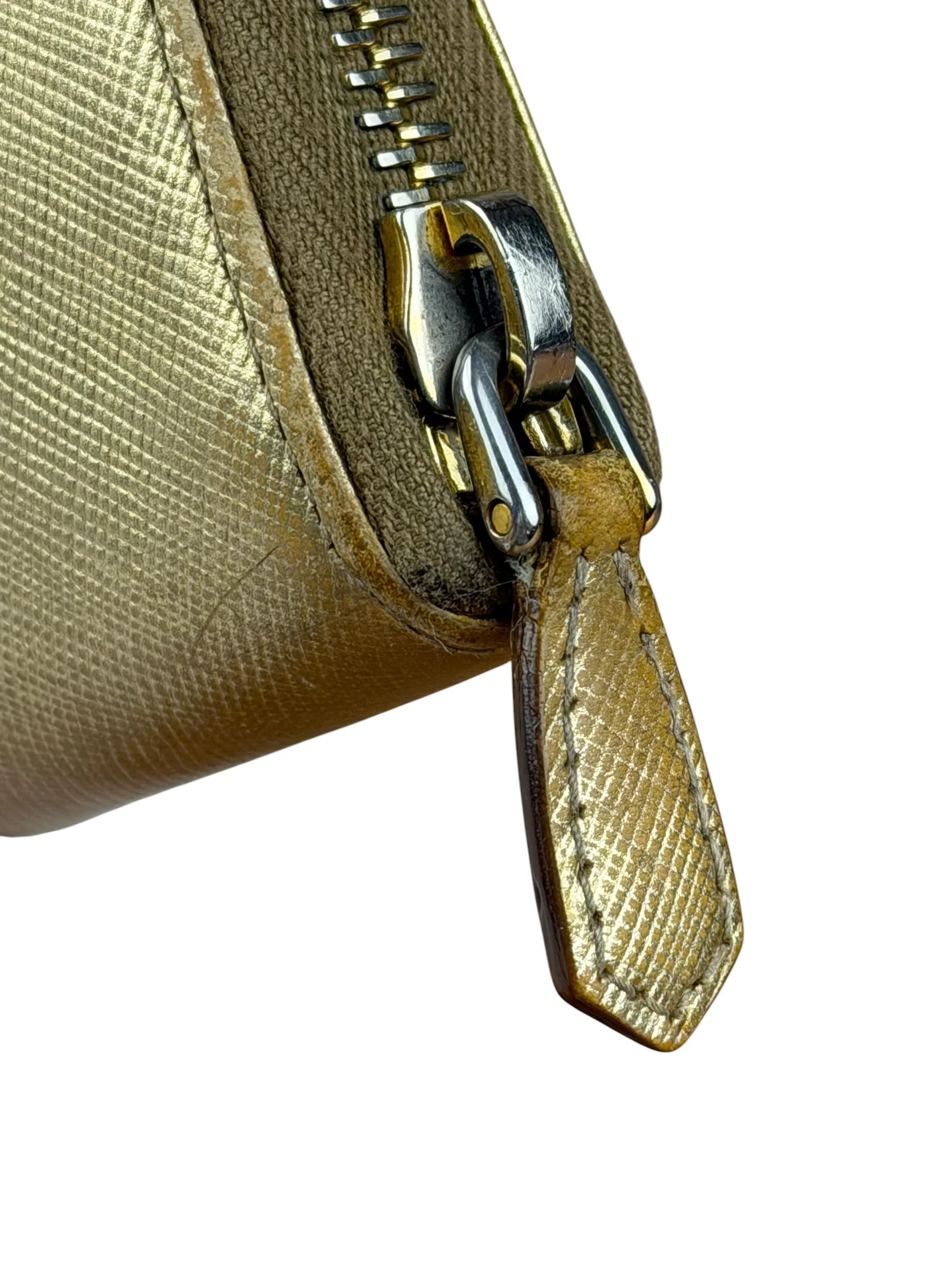 Prada Metallic Gold Saffiano Leather Zip-Around Wallet - Image 13
