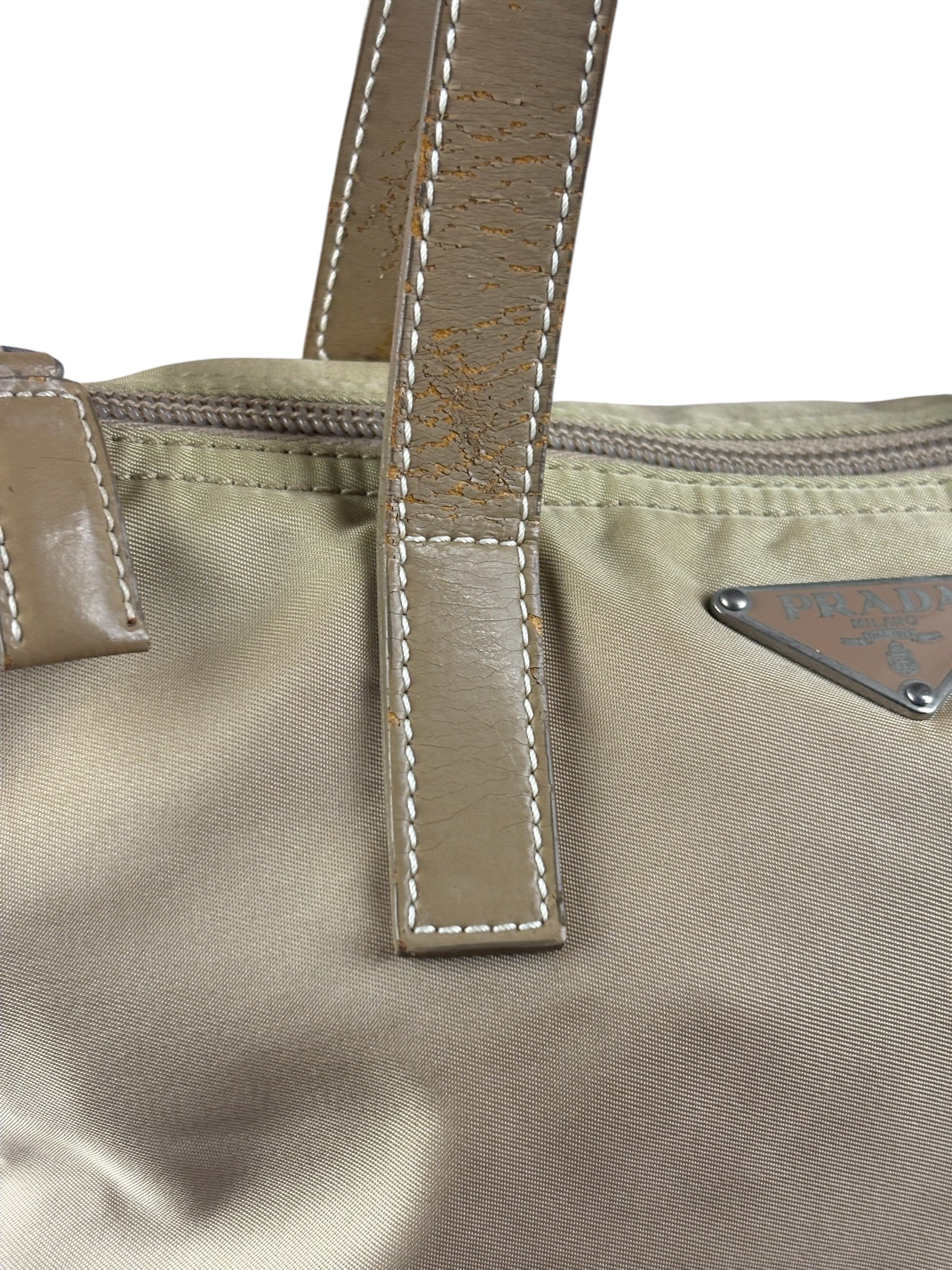 Prada Vintage Beige Nylon Top Handle Bag - Image 9