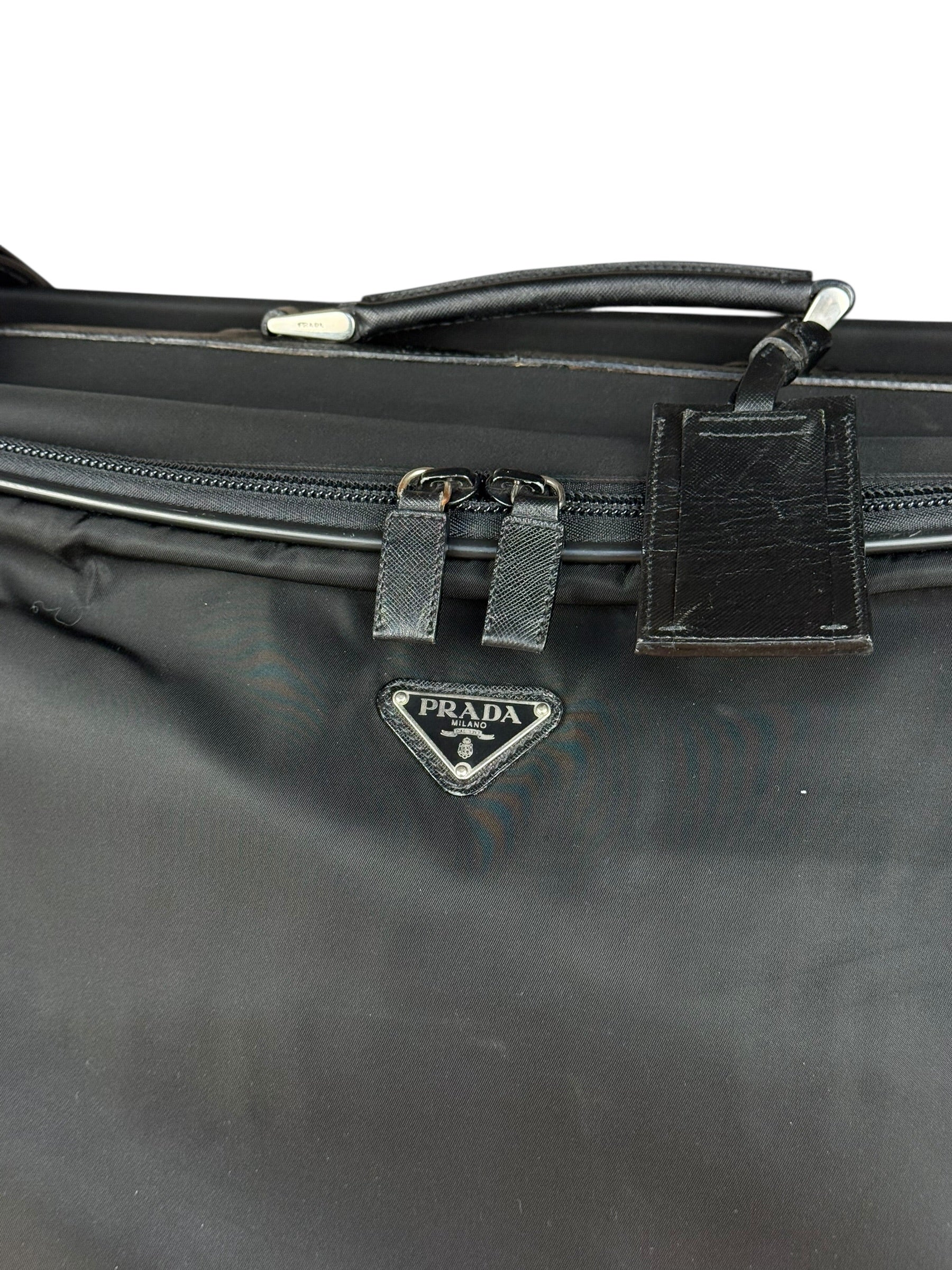 Prada Vintage Black Nylon Saffiano Travel Suitcase - Image 3