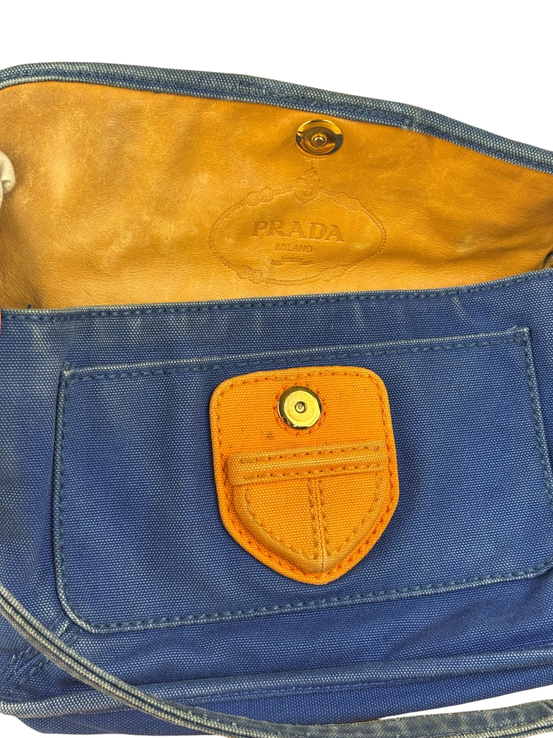 Prada Vintage Cobalt Blue Canvas Flap Shoulder Bag - Image 6