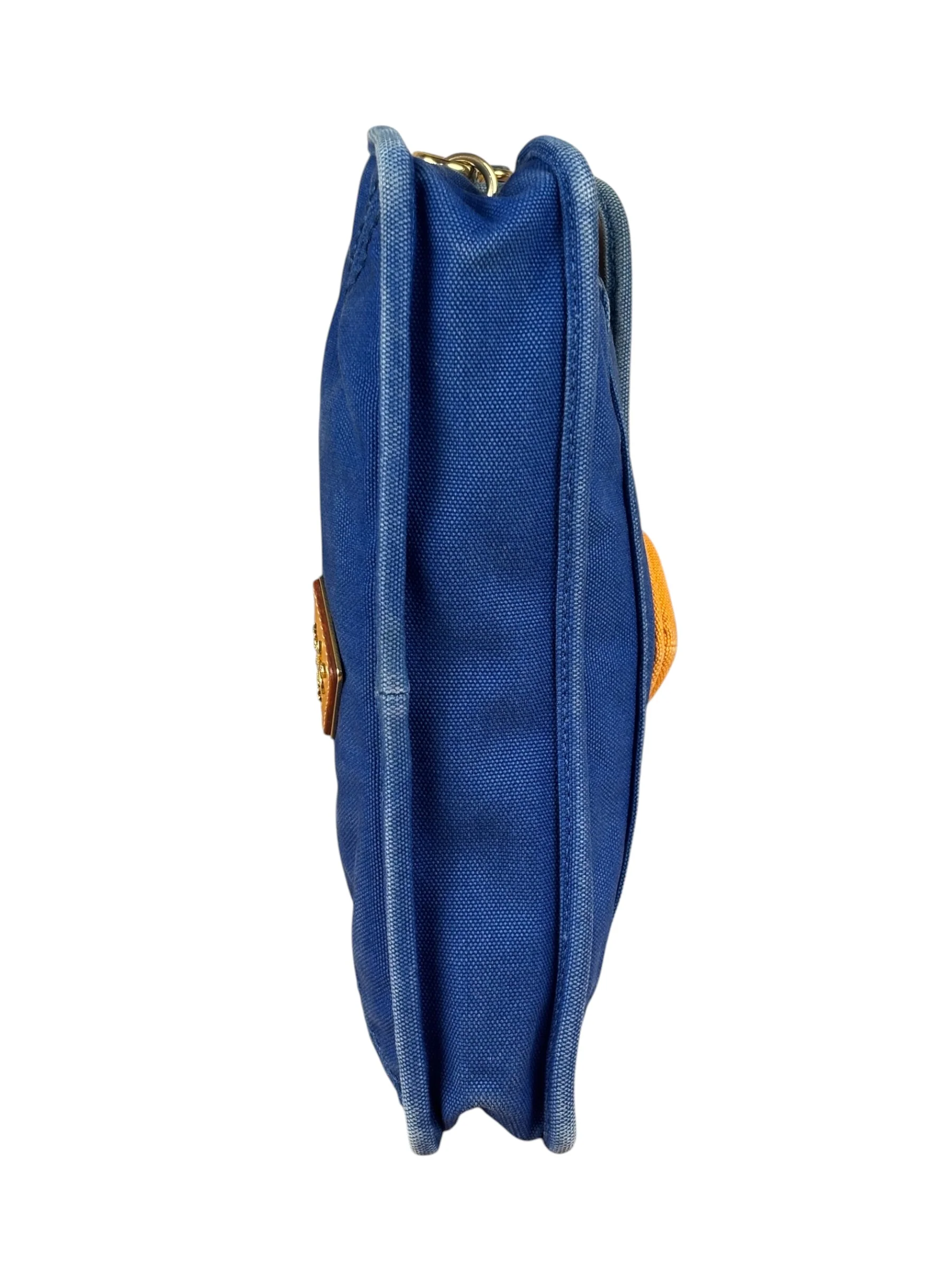 Prada Vintage Cobalt Blue Canvas Flap Shoulder Bag - Image 8